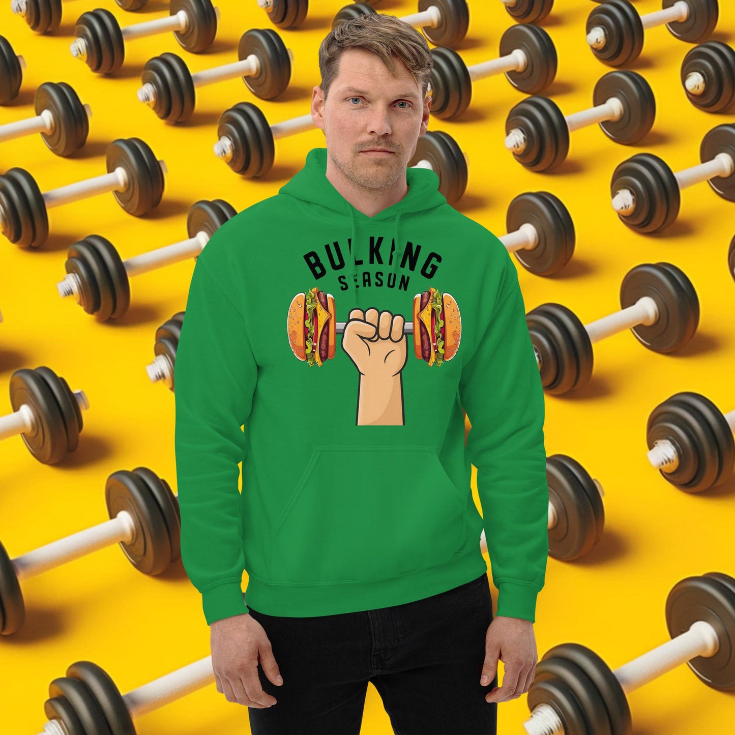 Bulking Season Funny Bulk Diet Gym Workout Fitness Unisex Hoodie Irish Green Hoodies Bodybuilding Bulking Burgers Fast Food Fitness Gym Workout Next Cult Brand