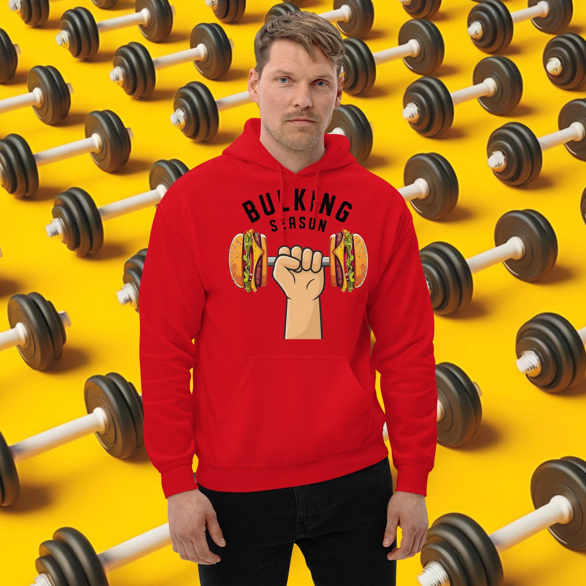 Bulking Season Funny Bulk Diet Gym Workout Fitness Unisex Hoodie Red Hoodies Bodybuilding Bulking Burgers Fast Food Fitness Gym Workout Next Cult Brand