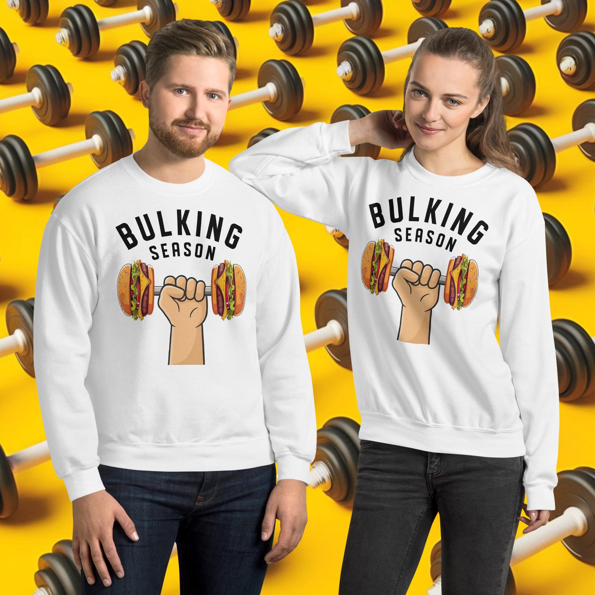 Bulking Season Funny Bulk Diet Gym Workout Fitness Unisex Sweatshirt White Sweatshirts Bodybuilding Bulking Burgers Fast Food Fitness Gym Workout Next Cult Brand