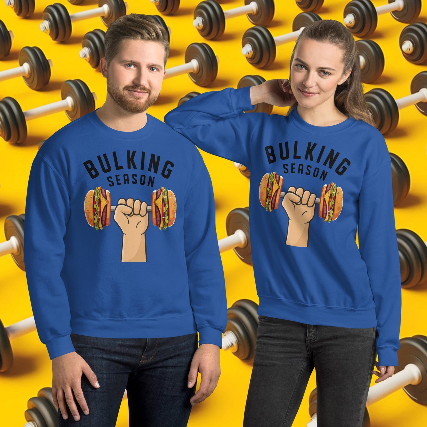 Bulking Season Funny Bulk Diet Gym Workout Fitness Unisex Sweatshirt Royal Sweatshirts Bodybuilding Bulking Burgers Fast Food Fitness Gym Workout Next Cult Brand