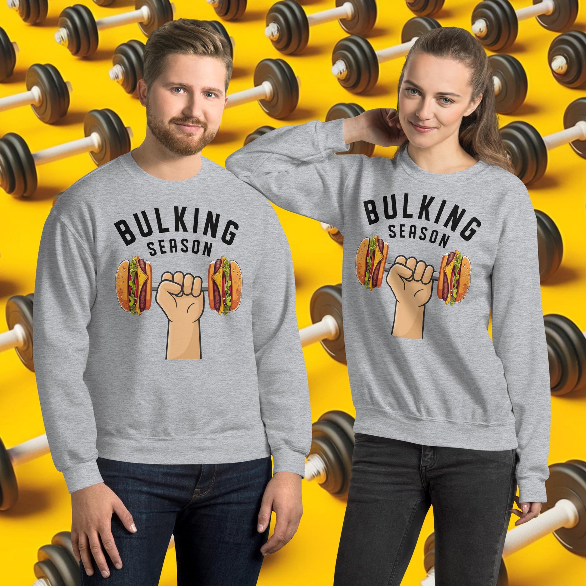 Bulking Season Funny Bulk Diet Gym Workout Fitness Unisex Sweatshirt Sport Grey Sweatshirts Bodybuilding Bulking Burgers Fast Food Fitness Gym Workout Next Cult Brand