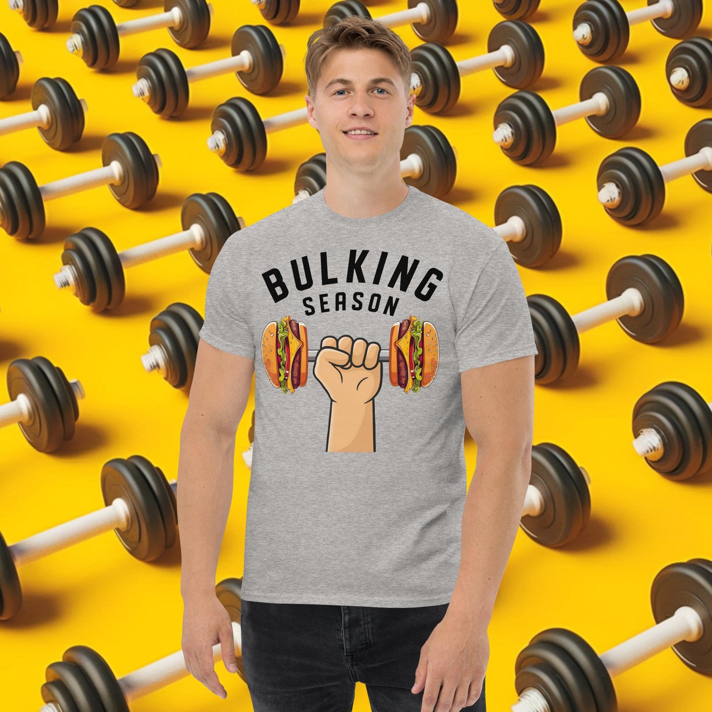 Bulking Season Funny Bulk Diet Gym Workout Fitness tee Sport Grey T-shirts Bodybuilding Bulking Burgers Fast Food Fitness Gym Workout Next Cult Brand