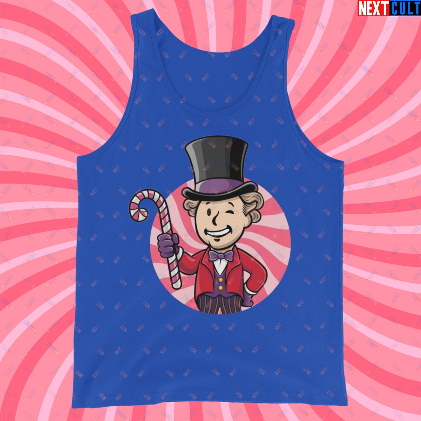 Candy Boy Willy Wonka Vault Boy Fallout Funny Meme Cartoon Mashup Tank Top True Royal Tank Tops Fallout Movies Vault Boy Willy Wonka Next Cult Brand