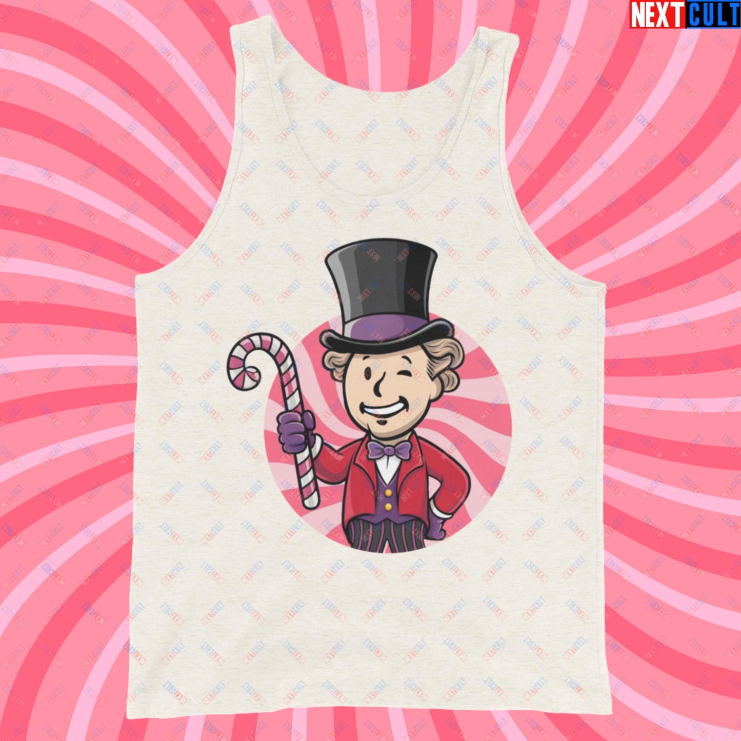 Candy Boy Willy Wonka Vault Boy Fallout Funny Meme Cartoon Mashup Tank Top Oatmeal Triblend Tank Tops Fallout Movies Vault Boy Willy Wonka Next Cult Brand