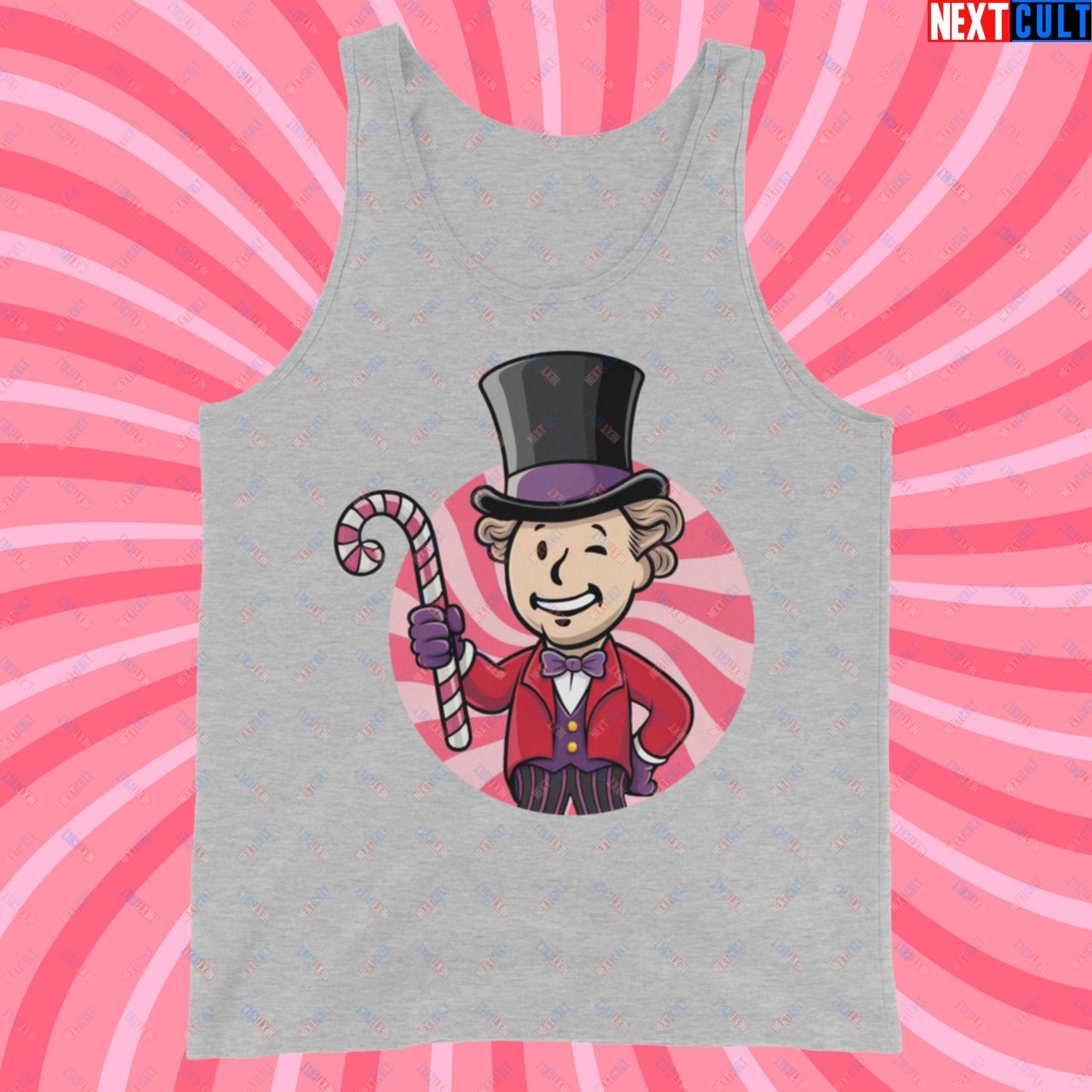 Candy Boy Willy Wonka Vault Boy Fallout Funny Meme Cartoon Mashup Tank Top Athletic Heather Tank Tops Fallout Movies Vault Boy Willy Wonka Next Cult Brand