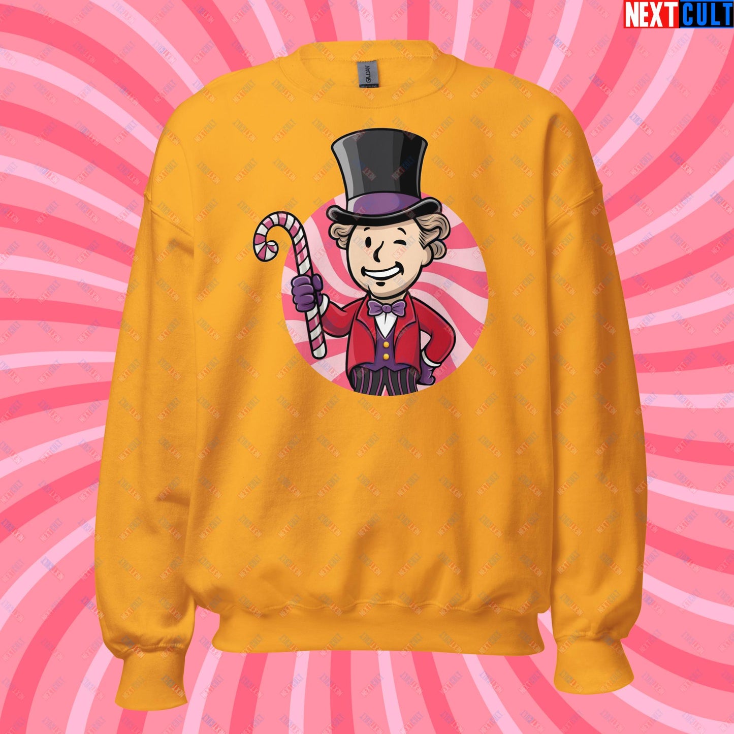 Candy Boy Willy Wonka Vault Boy Fallout Funny Meme Cartoon Mashup Unisex Sweatshirt Next Cult Brand