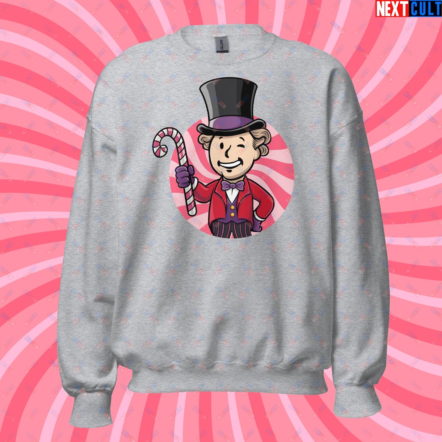 Candy Boy Willy Wonka Vault Boy Fallout Funny Meme Cartoon Mashup Unisex Sweatshirt Next Cult Brand