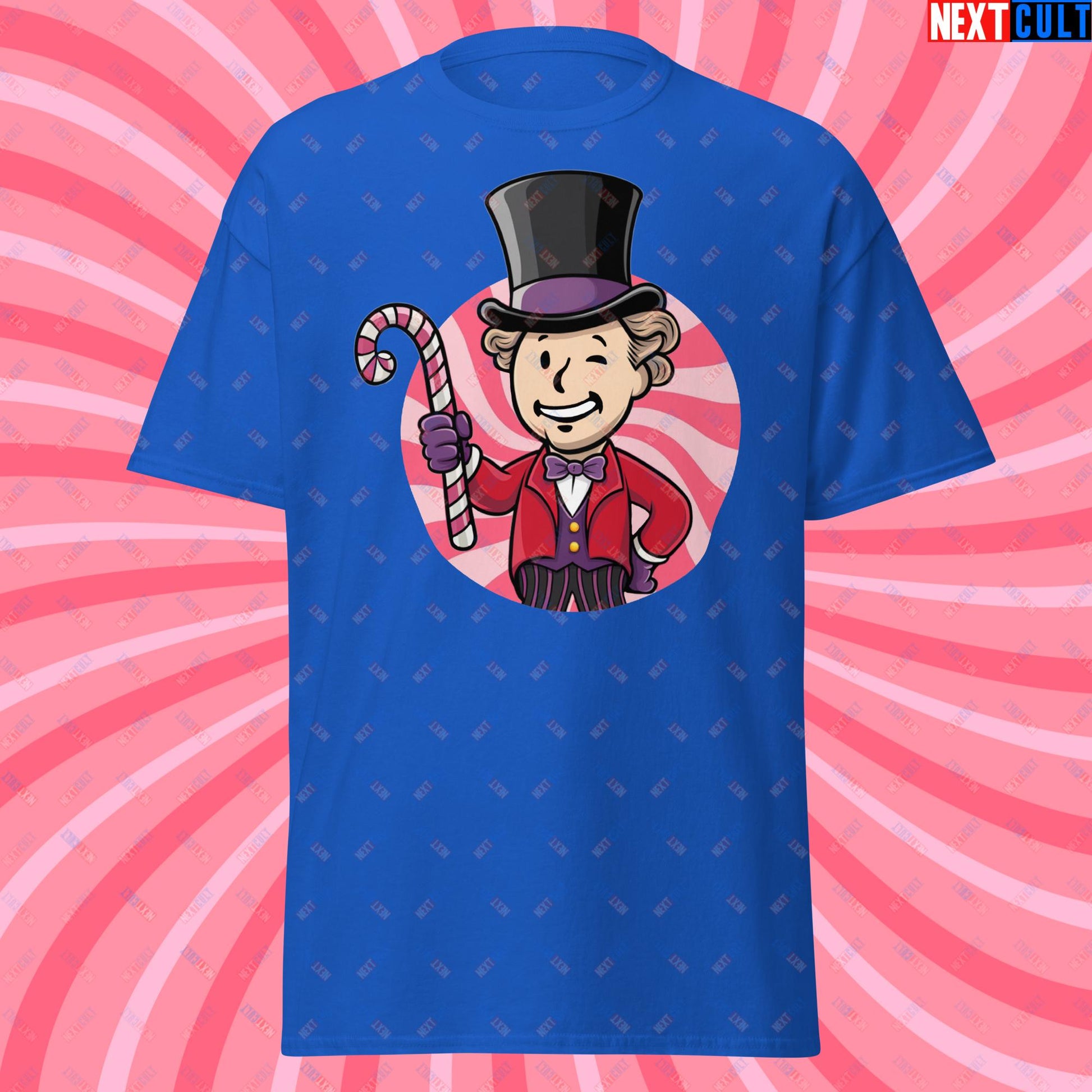 Candy Boy Willy Wonka Vault Boy Fallout Funny Meme Cartoon Mashup Unisex tee Royal T-shirts Fallout Movies Vault Boy Willy Wonka Next Cult Brand