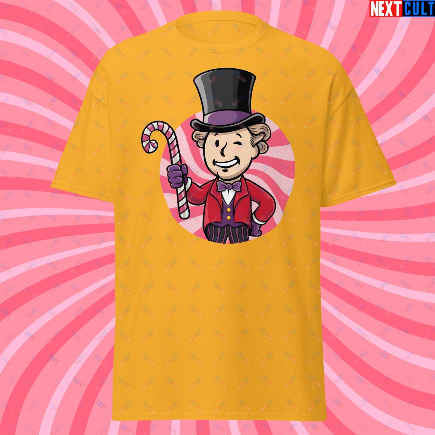 Candy Boy Willy Wonka Vault Boy Fallout Funny Meme Cartoon Mashup Unisex tee Next Cult Brand