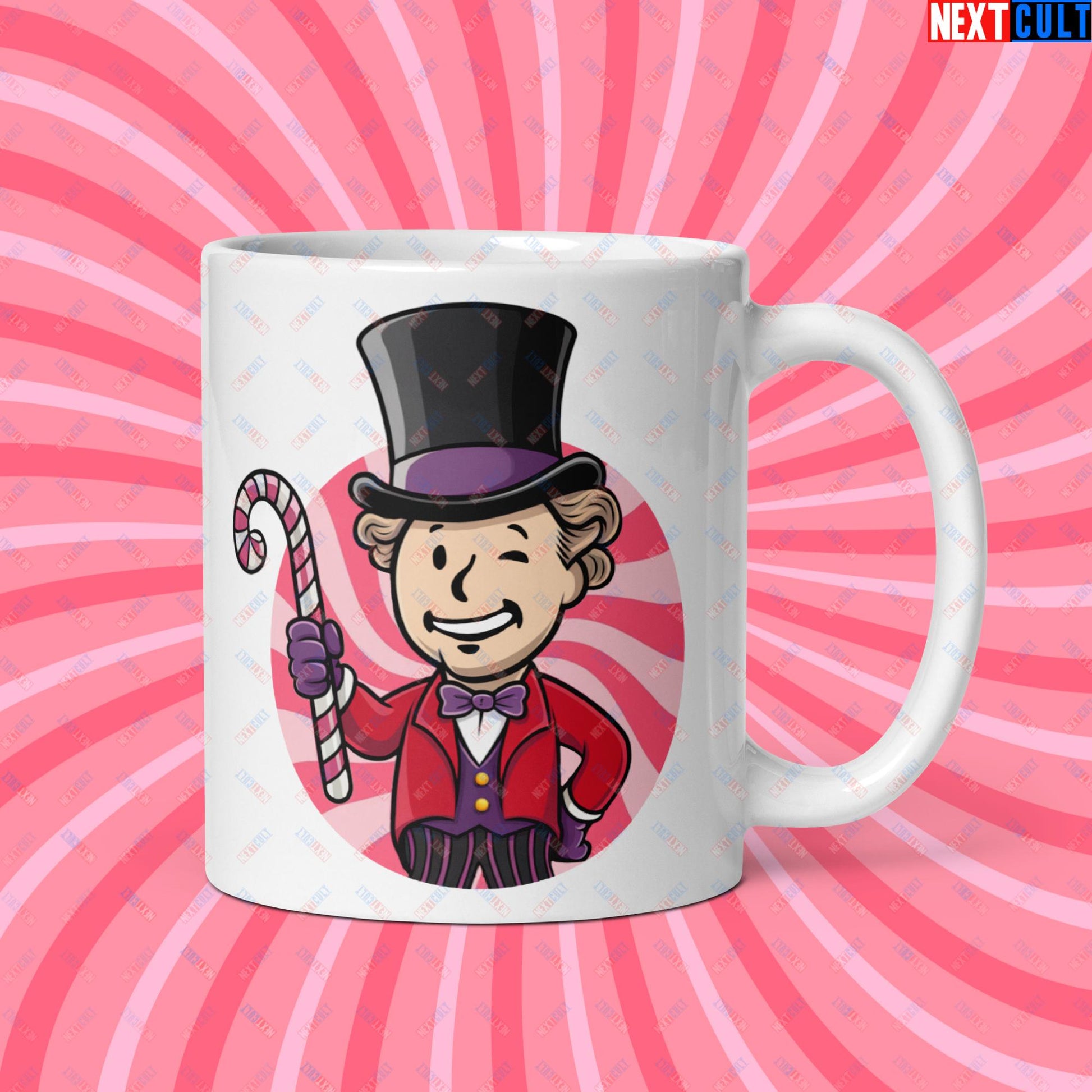 Candy Boy Willy Wonka Vault Boy Fallout Funny Meme Cartoon Mashup White glossy mug Default Title Mugs Fallout Movies Vault Boy Willy Wonka Next Cult Brand