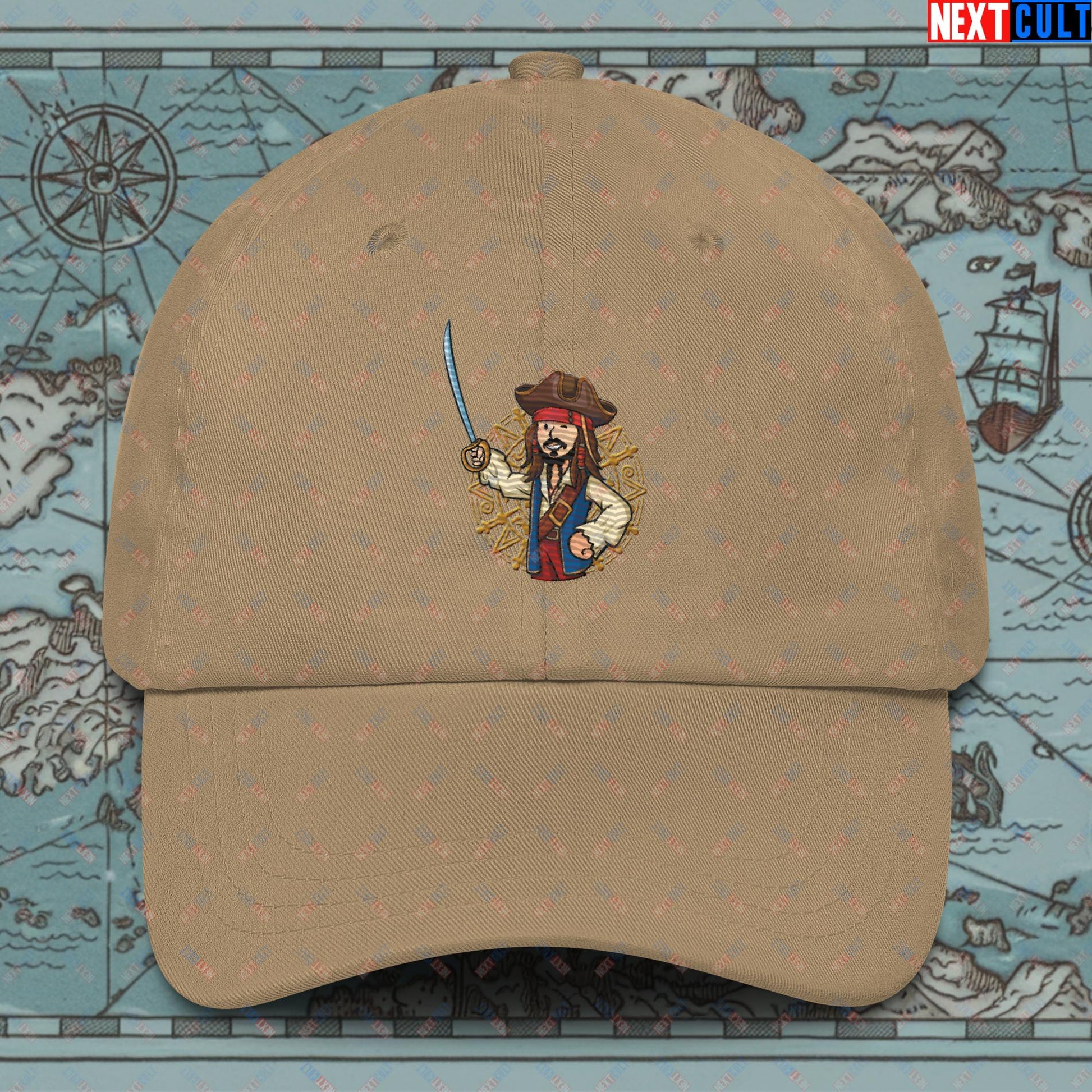 Captain Boy Jack Sparrow Pirates of the Caribbean Vault Boy Fallout Funny Meme Cartoon Mashup Dad hat Khaki Hats Fallout Johnny Depp Movies Pirates of the Caribbean Vault Boy Next Cult Brand