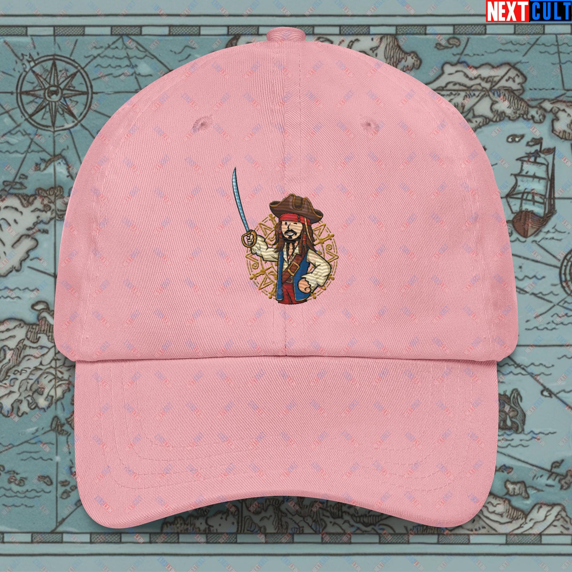 Captain Boy Jack Sparrow Pirates of the Caribbean Vault Boy Fallout Funny Meme Cartoon Mashup Dad hat Pink Hats Fallout Johnny Depp Movies Pirates of the Caribbean Vault Boy Next Cult Brand