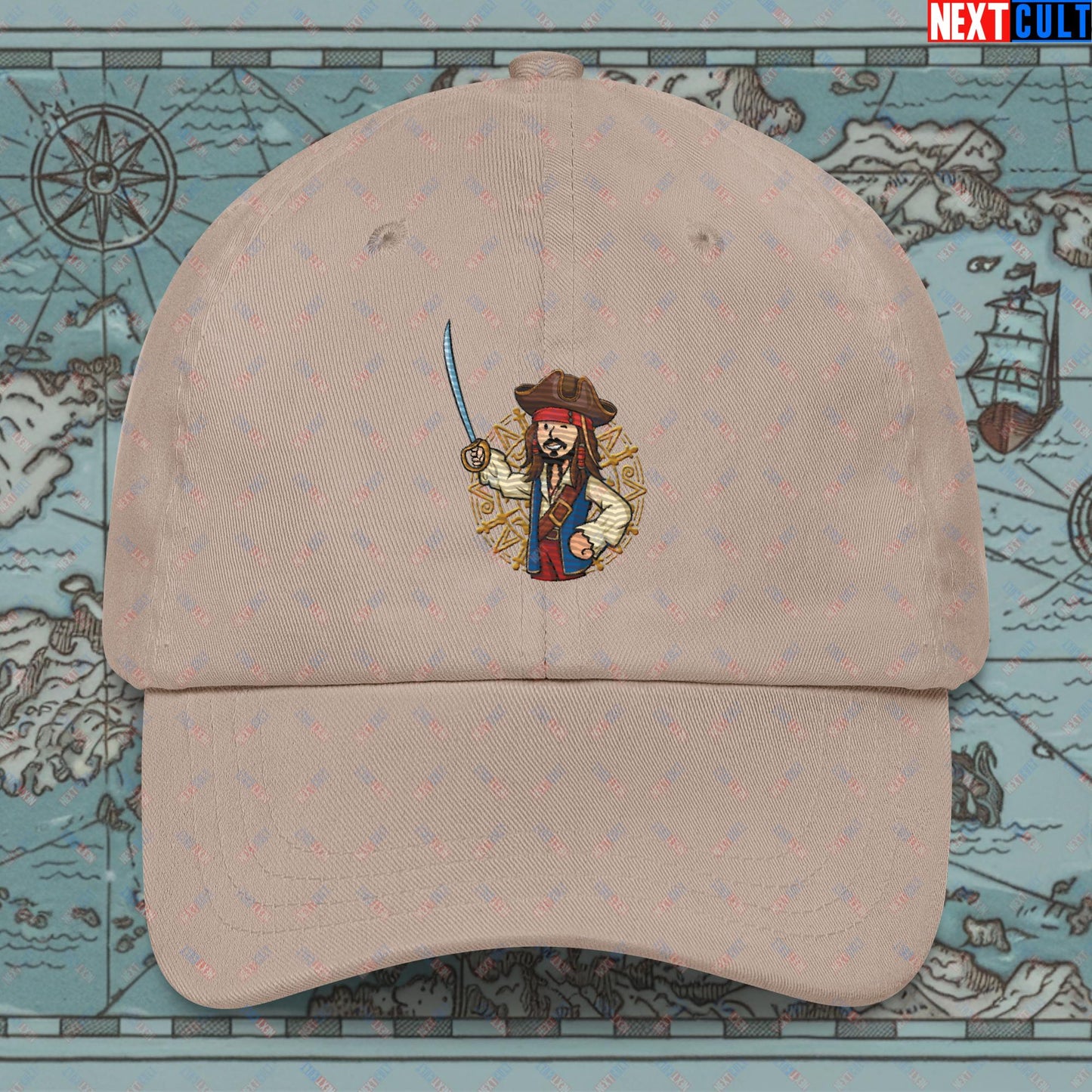 Captain Boy Jack Sparrow Pirates of the Caribbean Vault Boy Fallout Funny Meme Cartoon Mashup Dad hat Stone Hats Fallout Johnny Depp Movies Pirates of the Caribbean Vault Boy Next Cult Brand