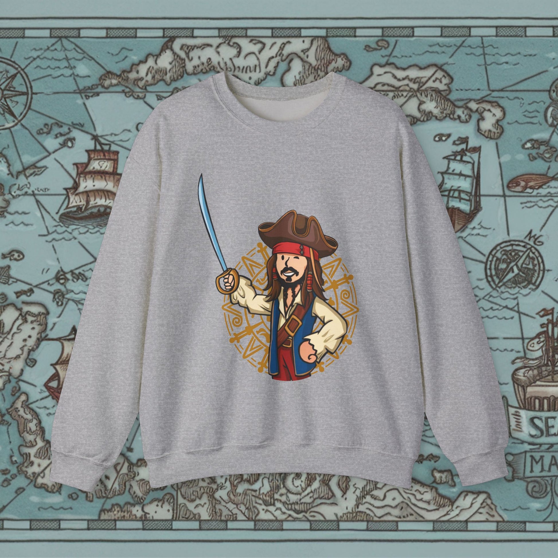 Captain Boy Jack Sparrow Pirates of the Caribbean Vault Boy Fallout Funny Meme Cartoon Mashup Unisex Heavy Blend Crewneck Sweatshirt Next Cult Brand