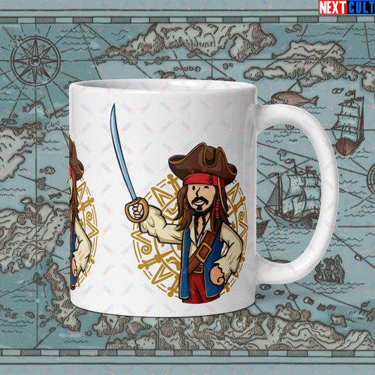 Captain Boy Jack Sparrow Pirates of the Caribbean Vault Boy Fallout Funny Meme Cartoon Mashup White glossy mug Default Title Mugs Fallout Johnny Depp Movies Pirates of the Caribbean Vault Boy Next Cult Brand