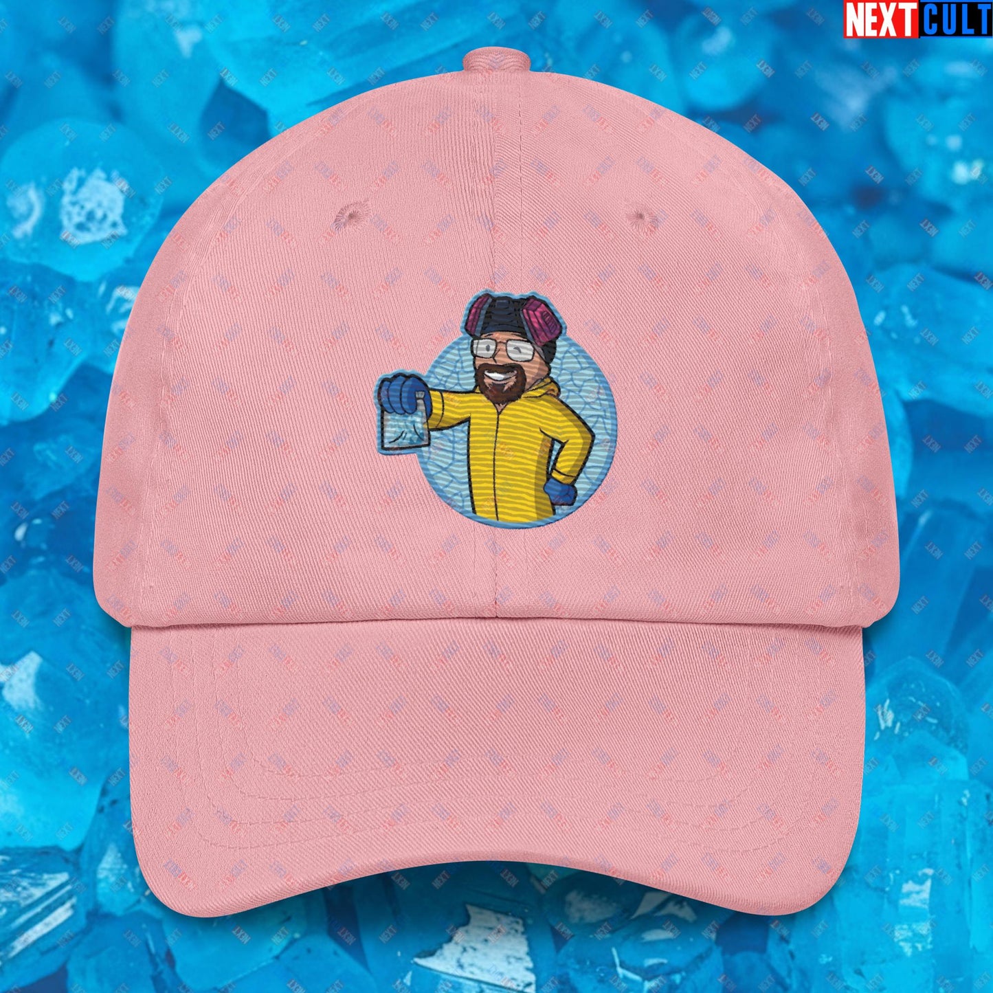 Chemistry Boy Walter White Breaking Bad Vault Boy Fallout Funny Meme Cartoon Mashup Dad hat Pink Hats Breaking Bad Fallout TV Shows Vault Boy Next Cult Brand