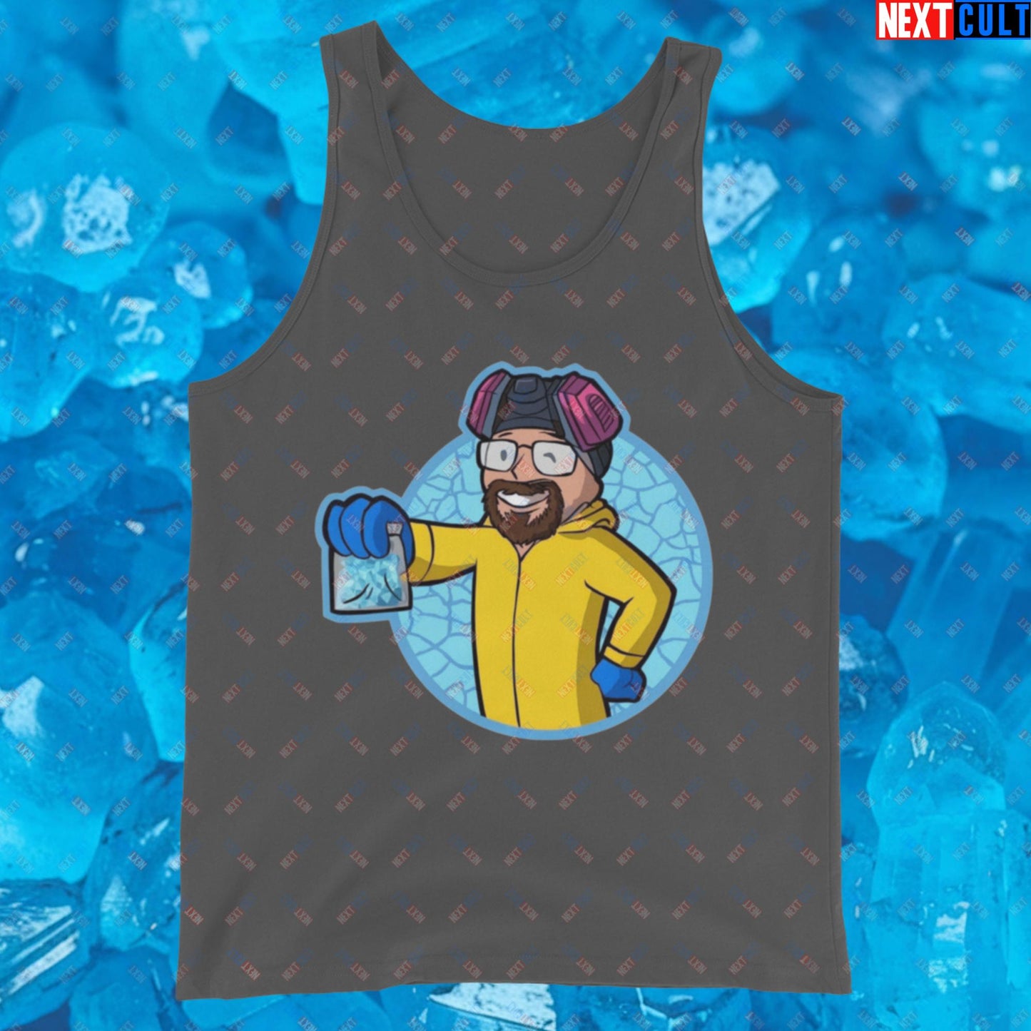 Chemistry Boy Walter White Breaking Bad Vault Boy Fallout Funny Meme Cartoon Mashup Tank Top Asphalt Tank Tops Breaking Bad Fallout TV Shows Vault Boy Next Cult Brand