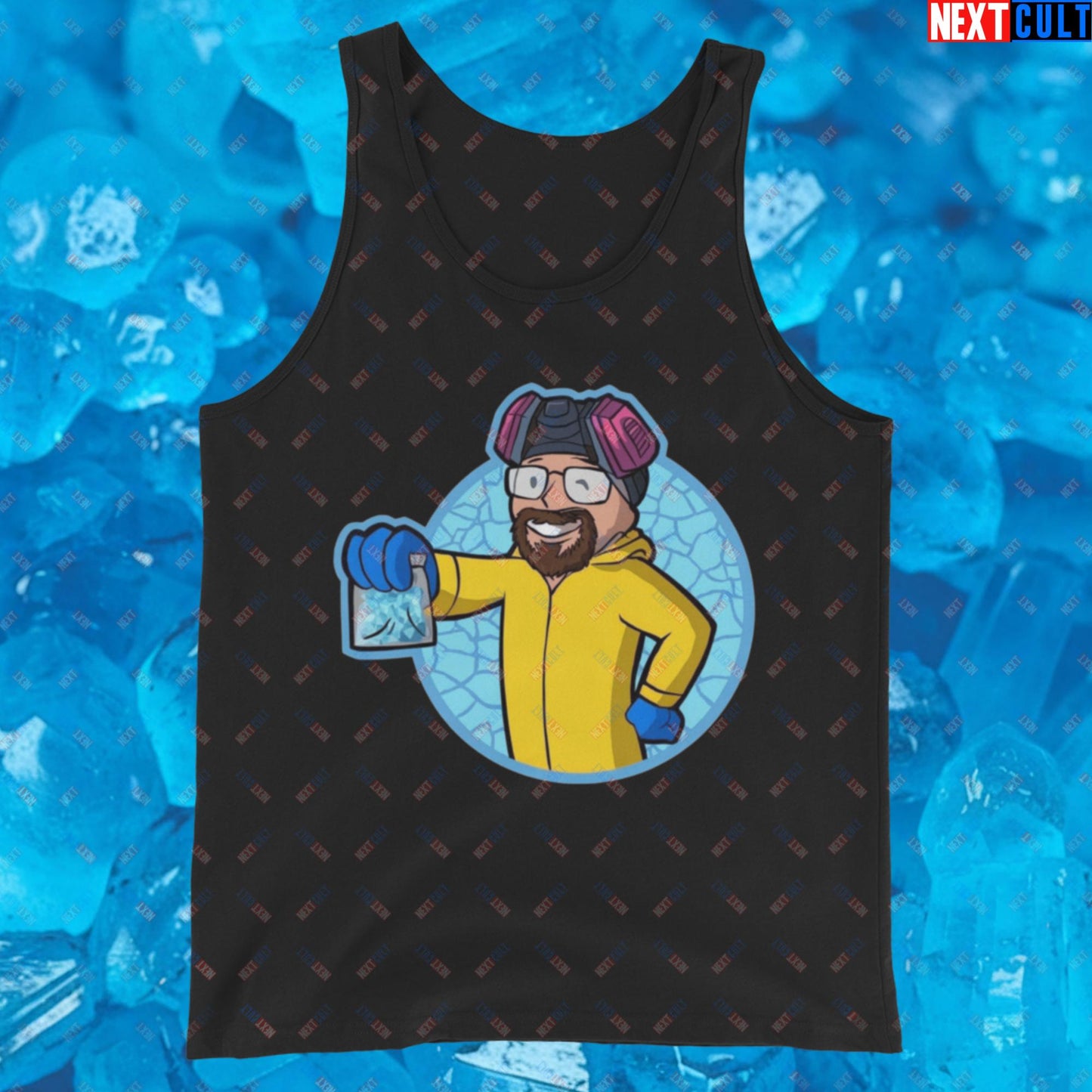 Chemistry Boy Walter White Breaking Bad Vault Boy Fallout Funny Meme Cartoon Mashup Tank Top Black Tank Tops Breaking Bad Fallout TV Shows Vault Boy Next Cult Brand