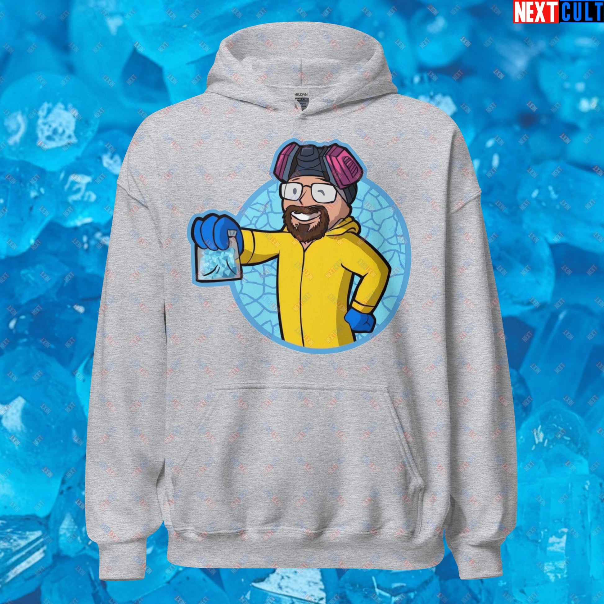 Chemistry Boy Walter White Breaking Bad Vault Boy Fallout Funny Meme Cartoon Mashup Unisex Hoodie Sport Grey Hoodies Breaking Bad Fallout TV Shows Vault Boy Next Cult Brand