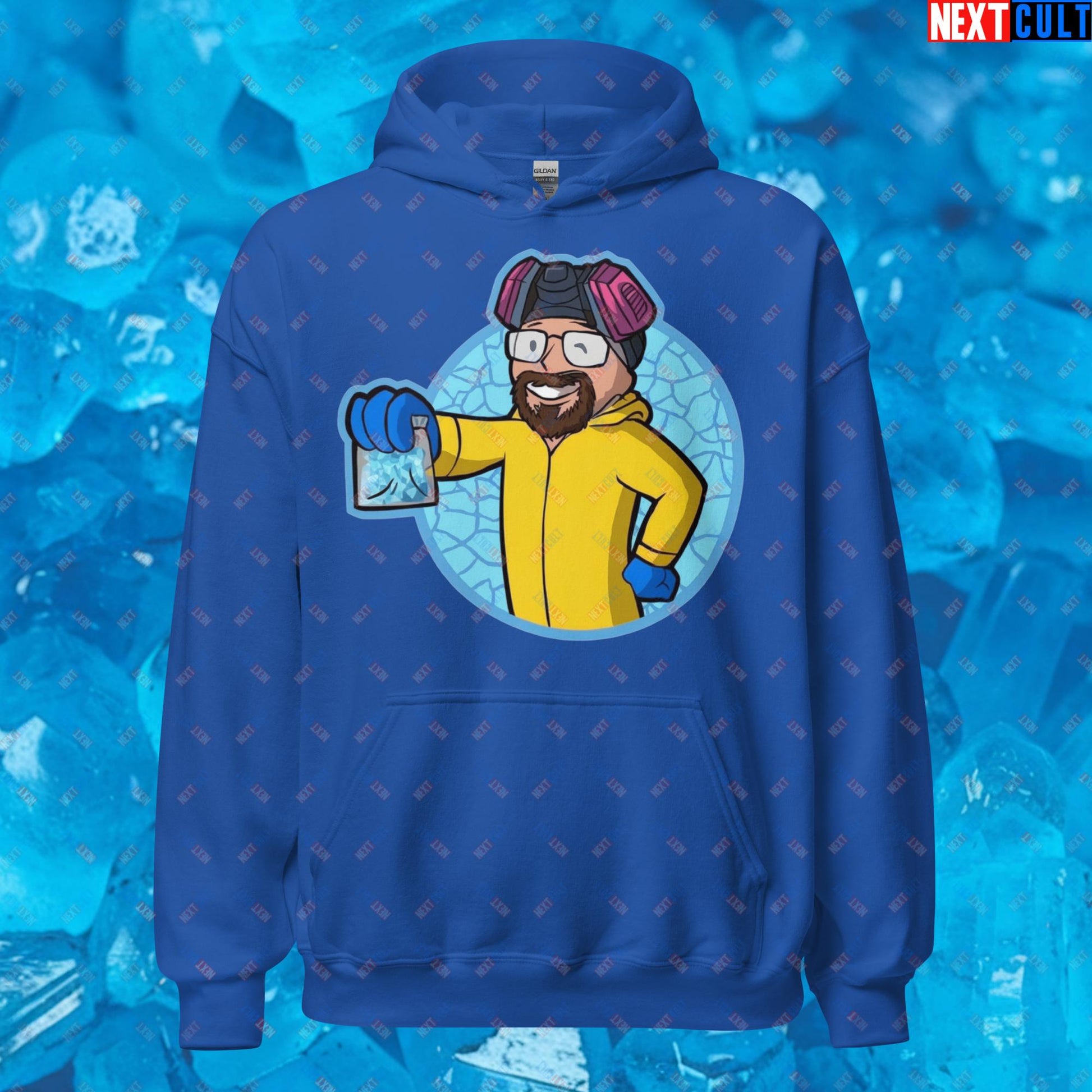 Chemistry Boy Walter White Breaking Bad Vault Boy Fallout Funny Meme Cartoon Mashup Unisex Hoodie Royal Hoodies Breaking Bad Fallout TV Shows Vault Boy Next Cult Brand