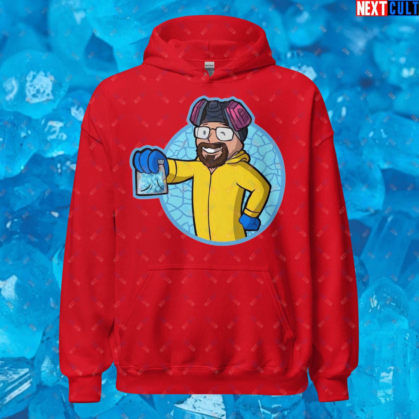 Chemistry Boy Walter White Breaking Bad Vault Boy Fallout Funny Meme Cartoon Mashup Unisex Hoodie Red Hoodies Breaking Bad Fallout TV Shows Vault Boy Next Cult Brand