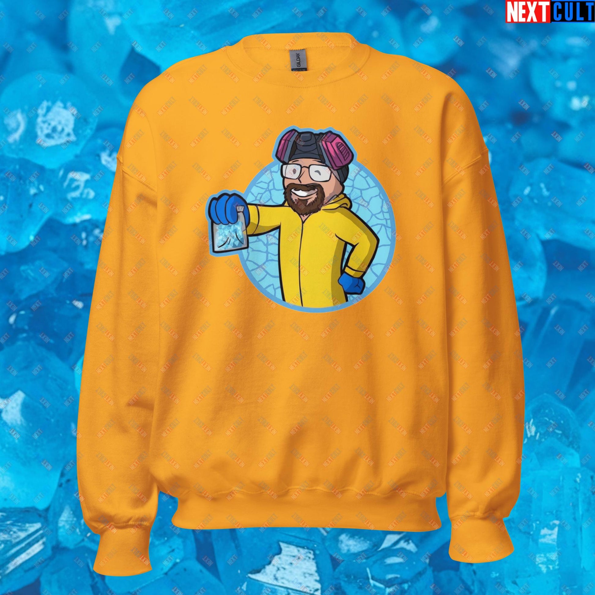 Chemistry Boy Walter White Breaking Bad Vault Boy Fallout Funny Meme Cartoon Mashup Unisex Sweatshirt Next Cult Brand