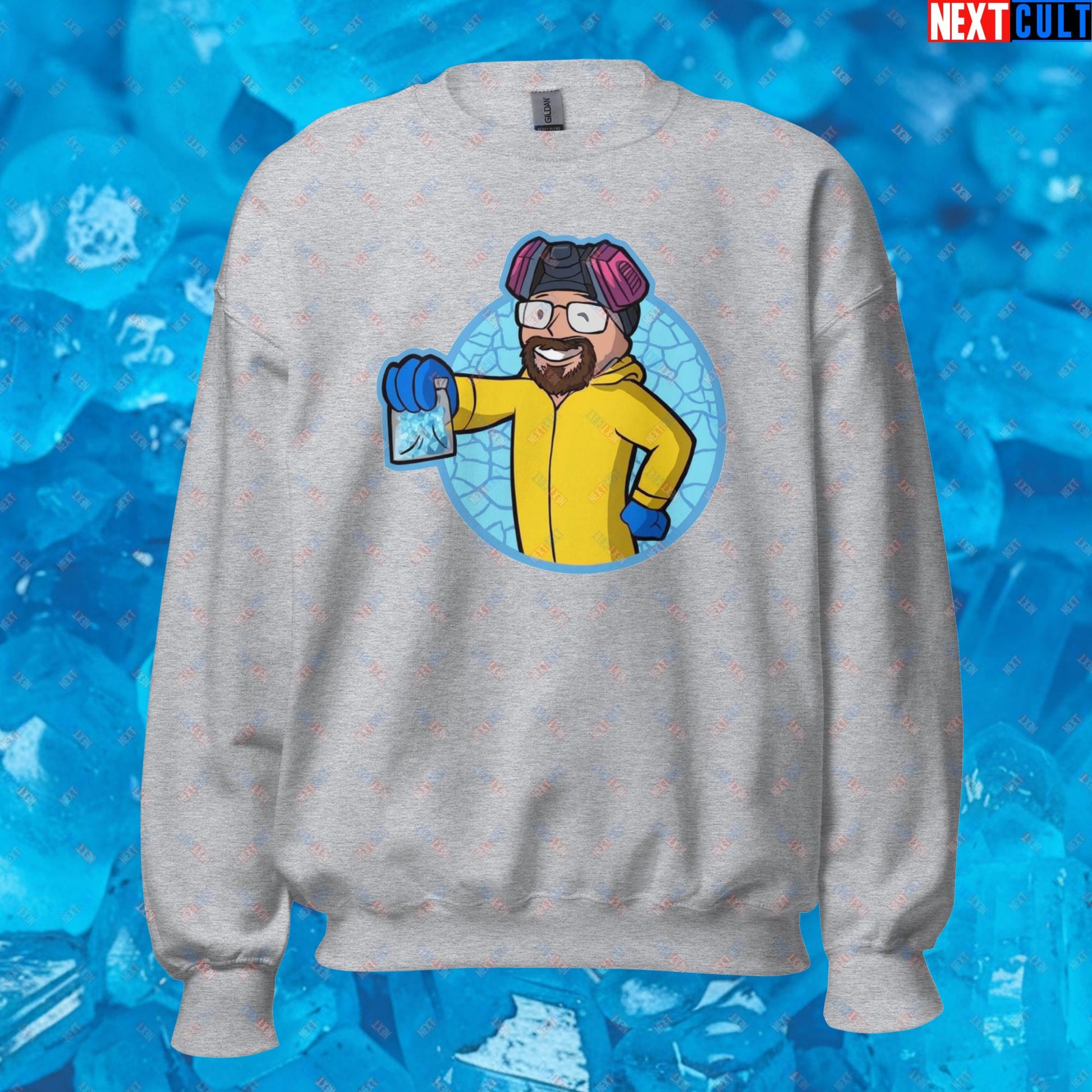 Chemistry Boy Walter White Breaking Bad Vault Boy Fallout Funny Meme Cartoon Mashup Unisex Sweatshirt Next Cult Brand