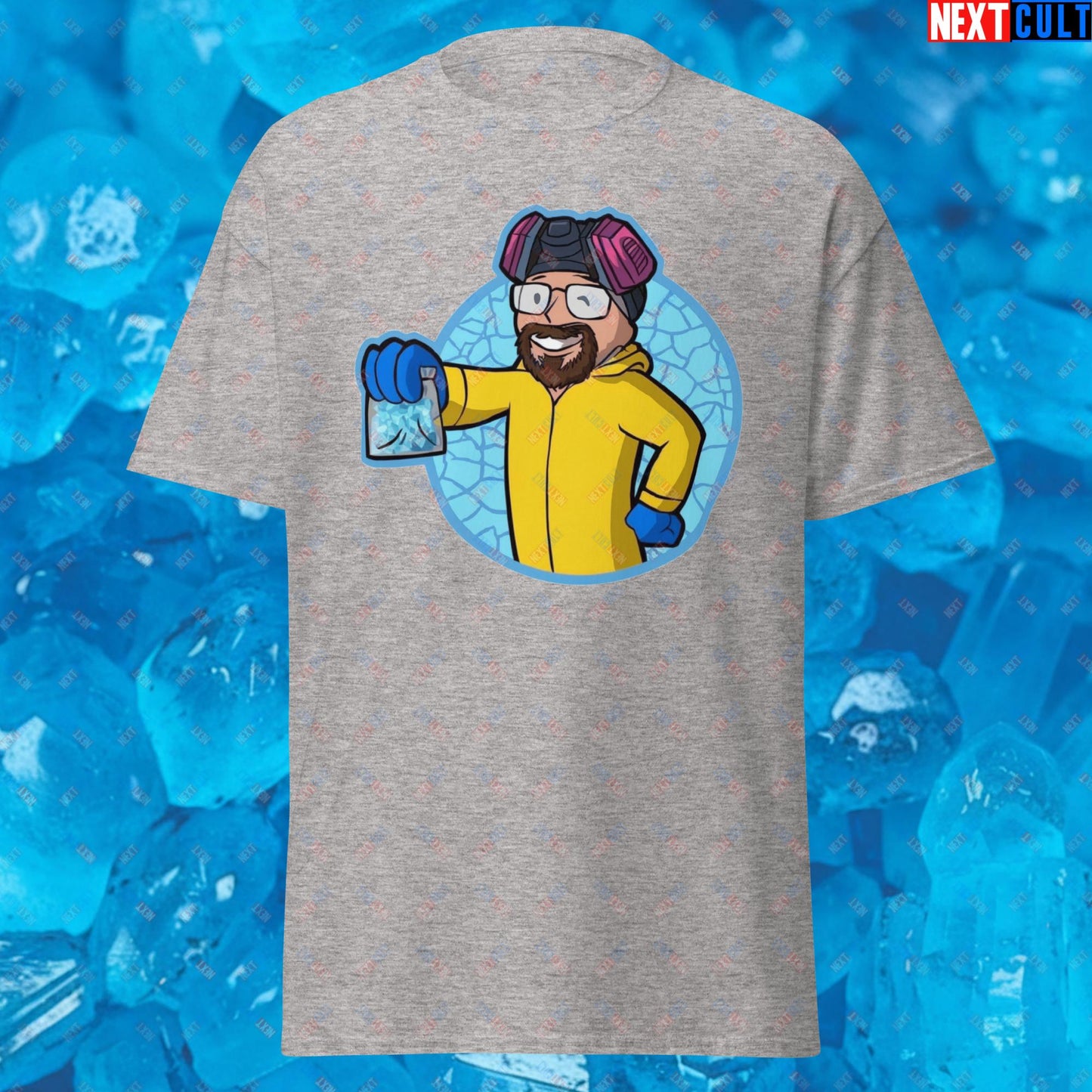 Chemistry Boy Walter White Breaking Bad Vault Boy Fallout Funny Meme Cartoon Mashup Unisex tee T-shirts Next Cult Brand