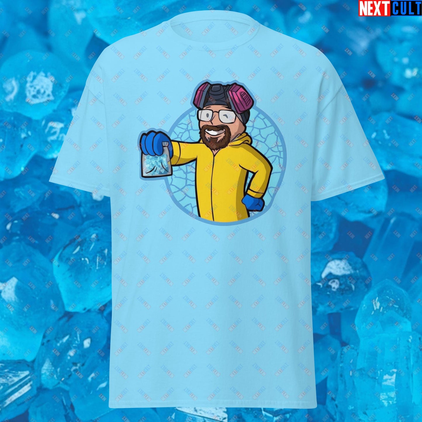 Chemistry Boy Walter White Breaking Bad Vault Boy Fallout Funny Meme Cartoon Mashup Unisex tee Sky T-shirts Breaking Bad Fallout TV Shows Vault Boy Next Cult Brand