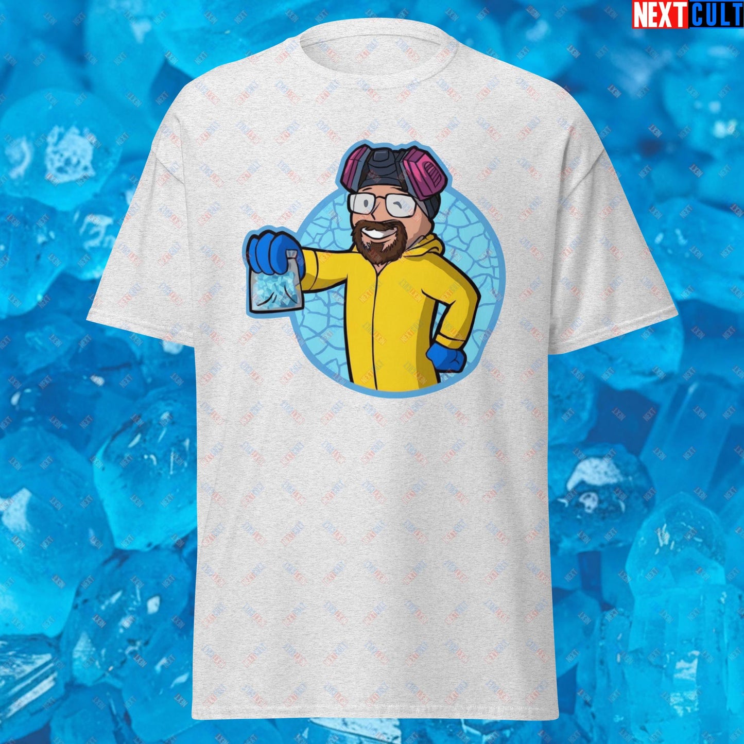 Chemistry Boy Walter White Breaking Bad Vault Boy Fallout Funny Meme Cartoon Mashup Unisex tee Ash T-shirts Breaking Bad Fallout TV Shows Vault Boy Next Cult Brand