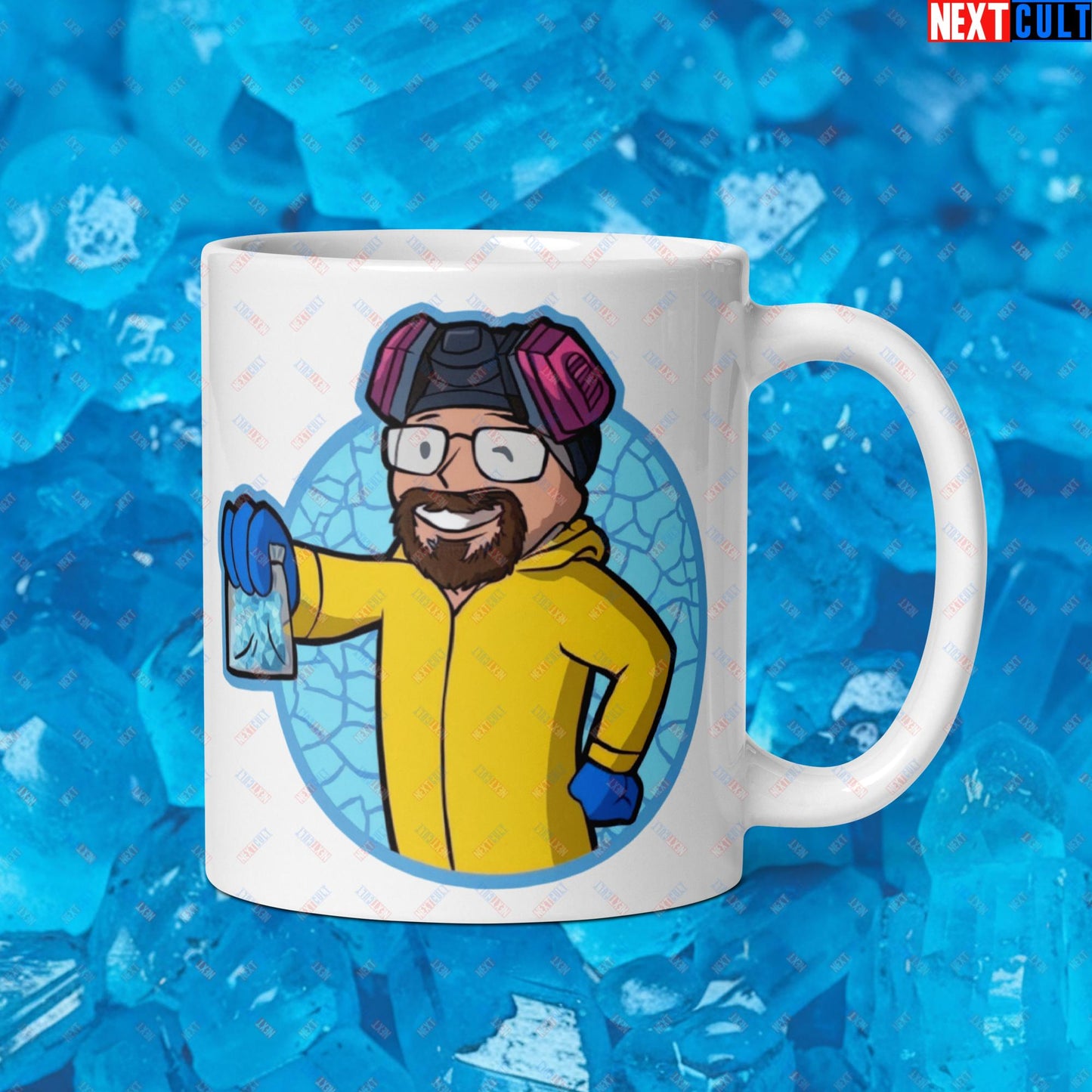 Chemistry Boy Walter White Breaking Bad Vault Boy Fallout Funny Meme Cartoon Mashup White glossy mug Default Title Mugs Breaking Bad Fallout TV Shows Vault Boy Next Cult Brand