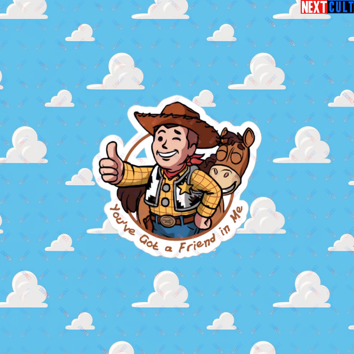 Cowboy Woody Toy Story Vault Boy Fallout Funny Meme Cartoon Mashup Bubble-free stickers 3″×3″ Stickers Fallout Movies Toy Story Vault Boy Next Cult Brand