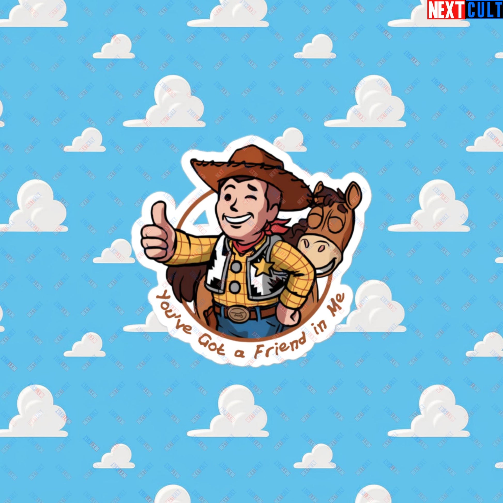 Cowboy Woody Toy Story Vault Boy Fallout Funny Meme Cartoon Mashup Bubble-free stickers Next Cult Brand