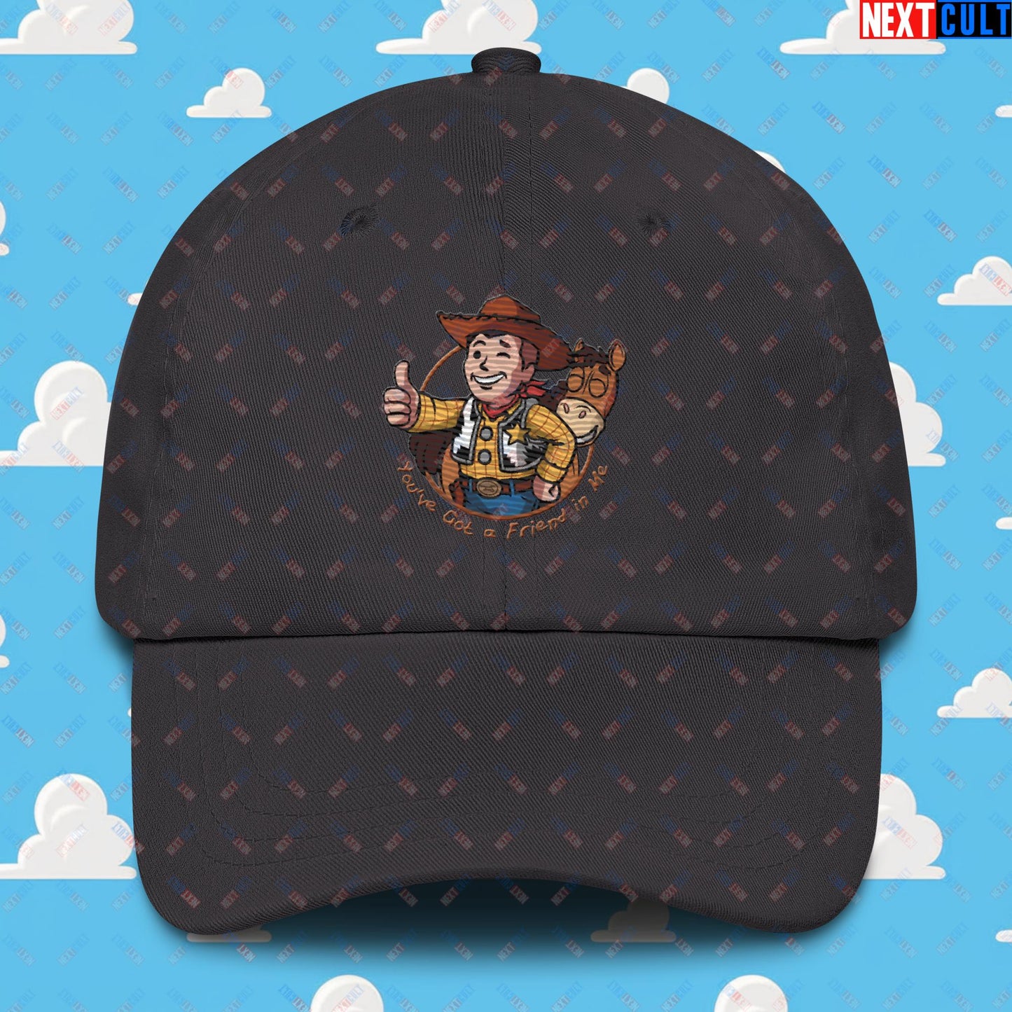 Cowboy Woody Toy Story Vault Boy Fallout Funny Meme Cartoon Mashup Dad hat Dark Grey Hats Fallout Movies Toy Story Vault Boy Next Cult Brand