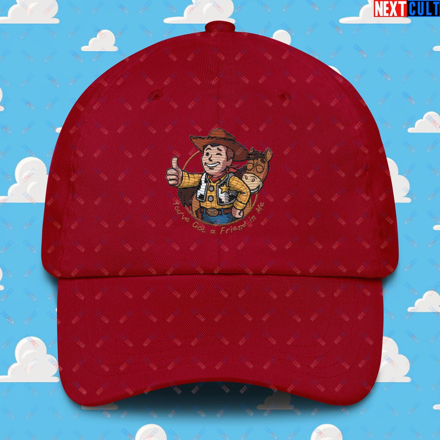 Cowboy Woody Toy Story Vault Boy Fallout Funny Meme Cartoon Mashup Dad hat Cranberry Hats Fallout Movies Toy Story Vault Boy Next Cult Brand