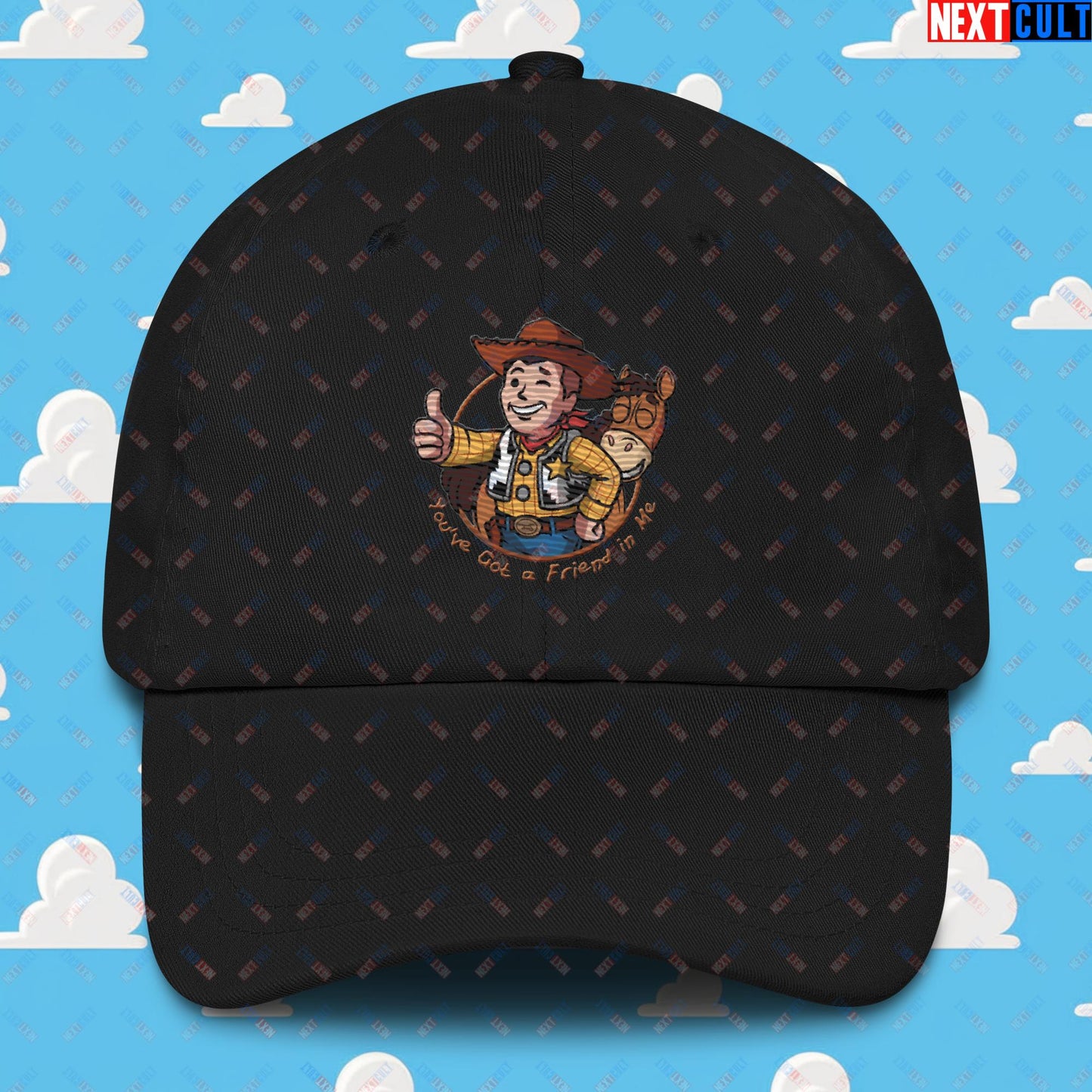 Cowboy Woody Toy Story Vault Boy Fallout Funny Meme Cartoon Mashup Dad hat Black Hats Fallout Movies Toy Story Vault Boy Next Cult Brand