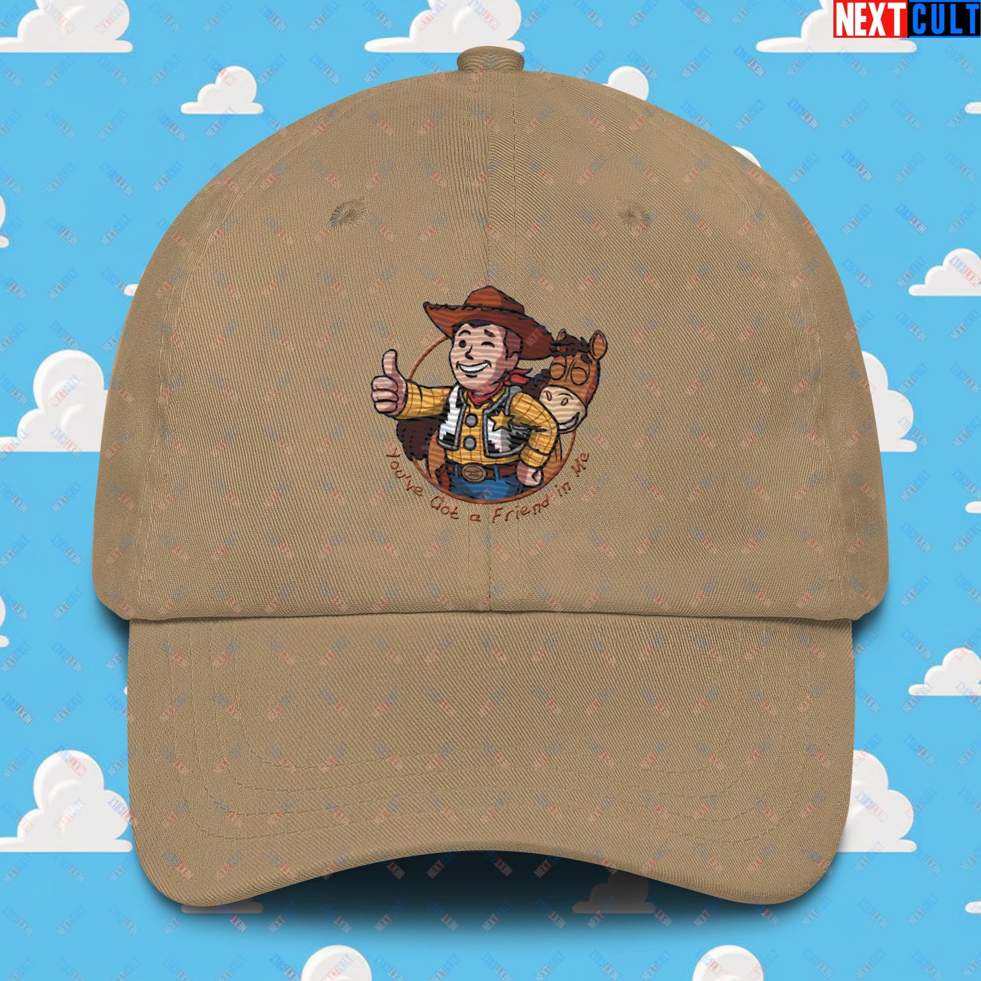 Cowboy Woody Toy Story Vault Boy Fallout Funny Meme Cartoon Mashup Dad hat Khaki Hats Fallout Movies Toy Story Vault Boy Next Cult Brand