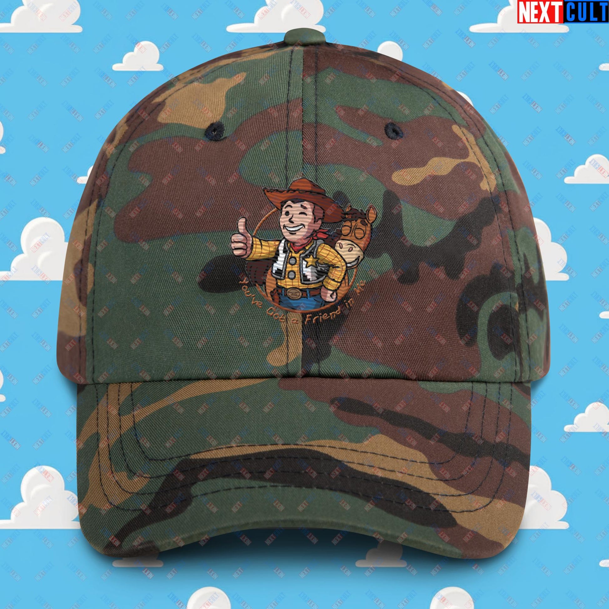 Cowboy Woody Toy Story Vault Boy Fallout Funny Meme Cartoon Mashup Dad hat Next Cult Brand