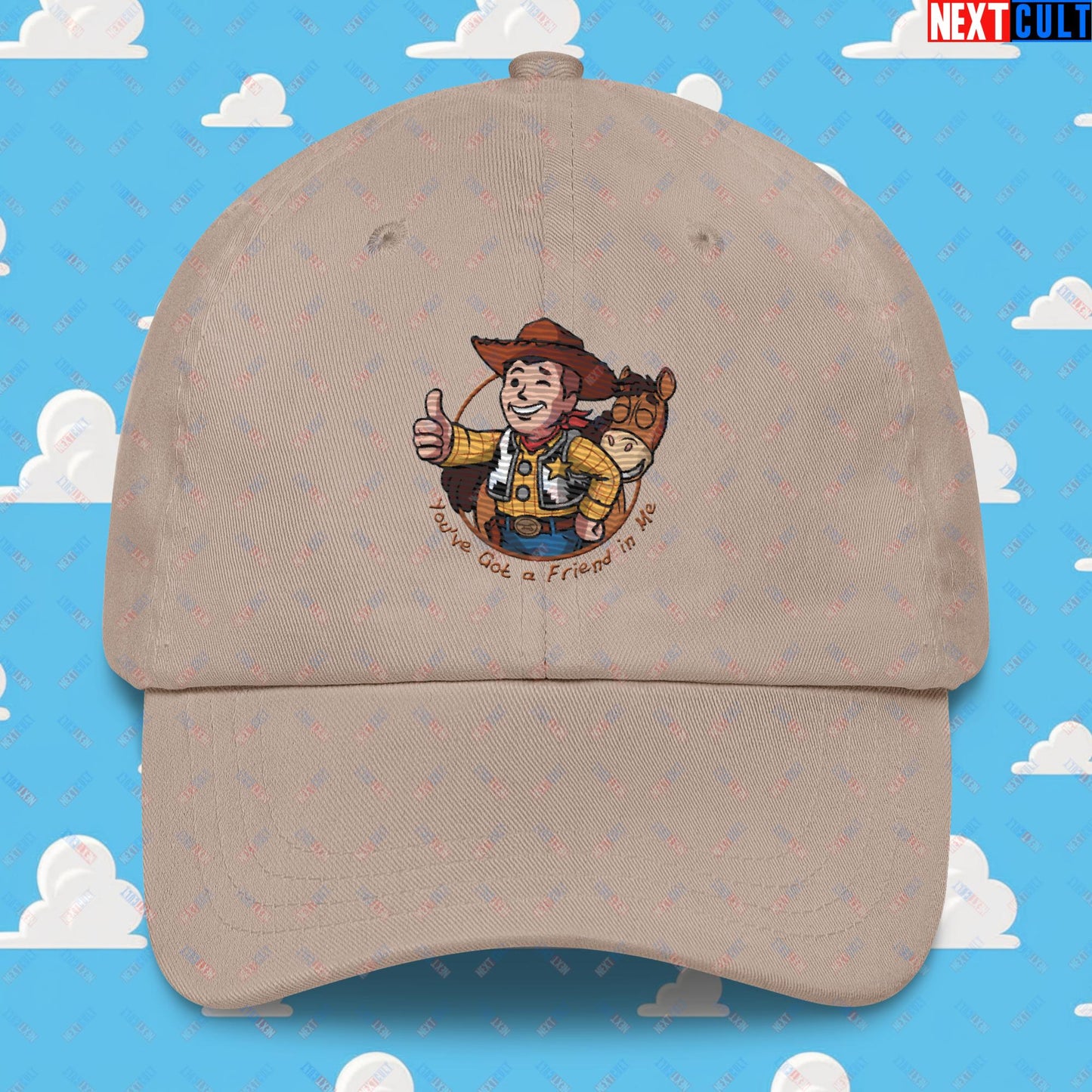 Cowboy Woody Toy Story Vault Boy Fallout Funny Meme Cartoon Mashup Dad hat Stone Hats Fallout Movies Toy Story Vault Boy Next Cult Brand