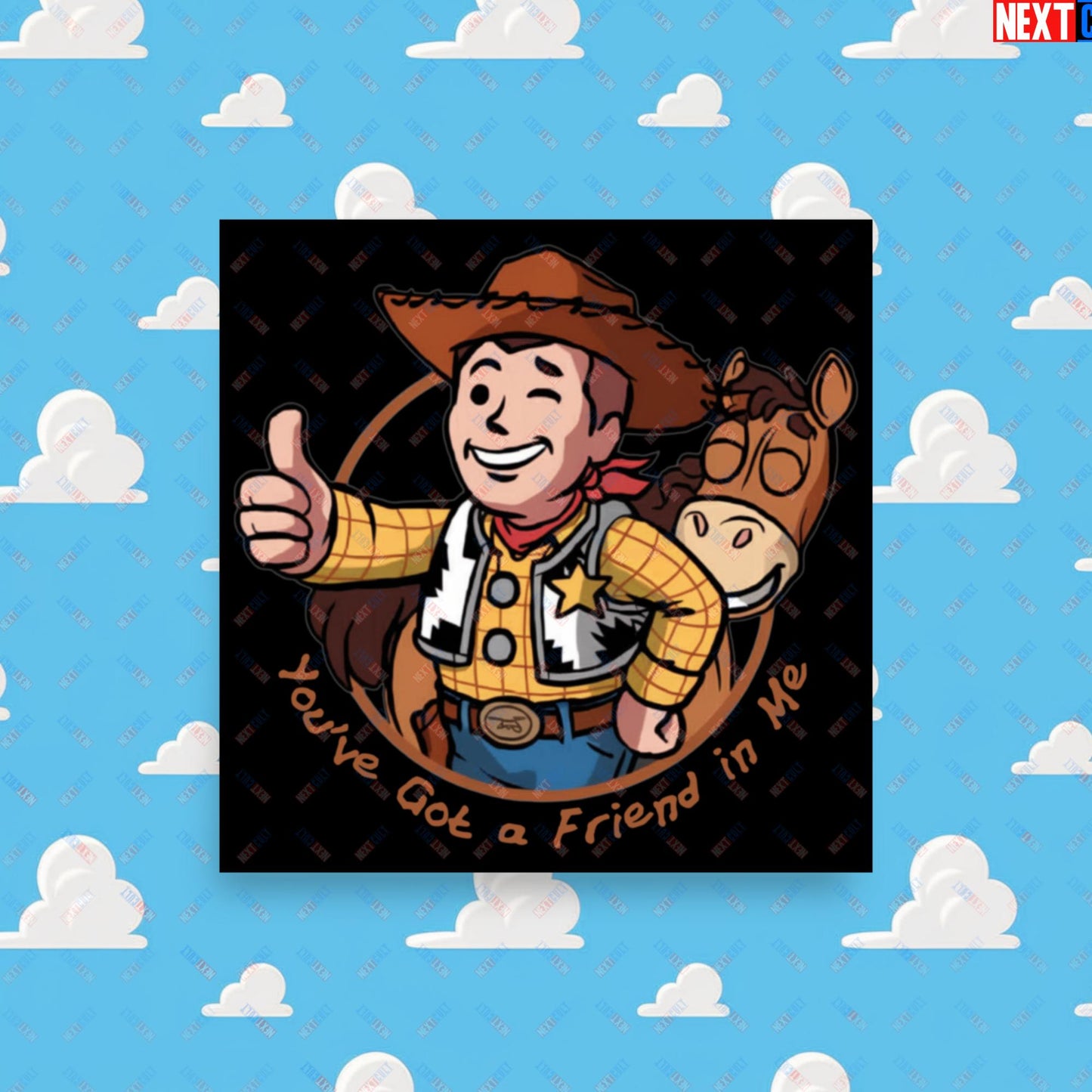 Cowboy Woody Toy Story Vault Boy Fallout Funny Meme Cartoon Mashup Poster 12″×12″ Posters Fallout Movies Toy Story Vault Boy Next Cult Brand