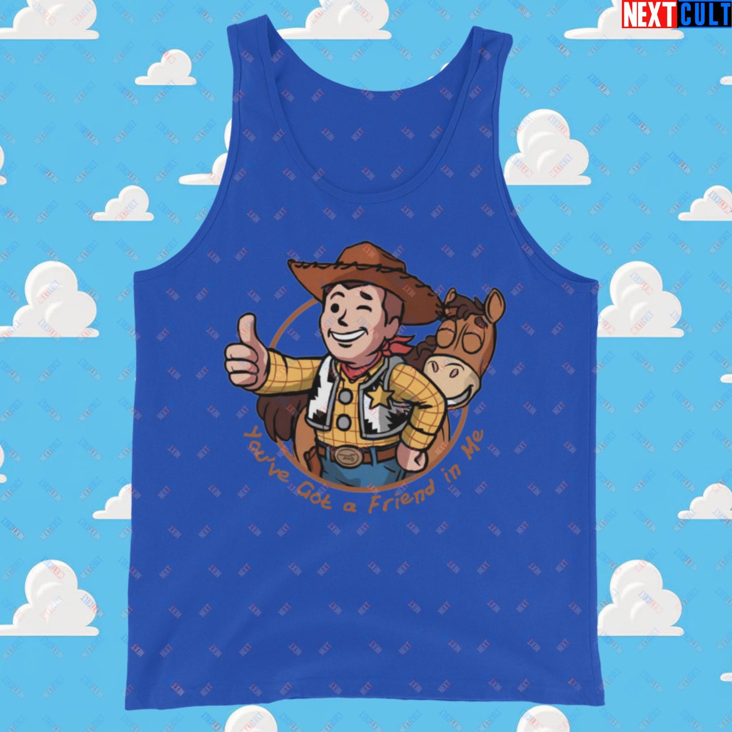 Cowboy Woody Toy Story Vault Boy Fallout Funny Meme Cartoon Mashup Tank Top Next Cult Brand