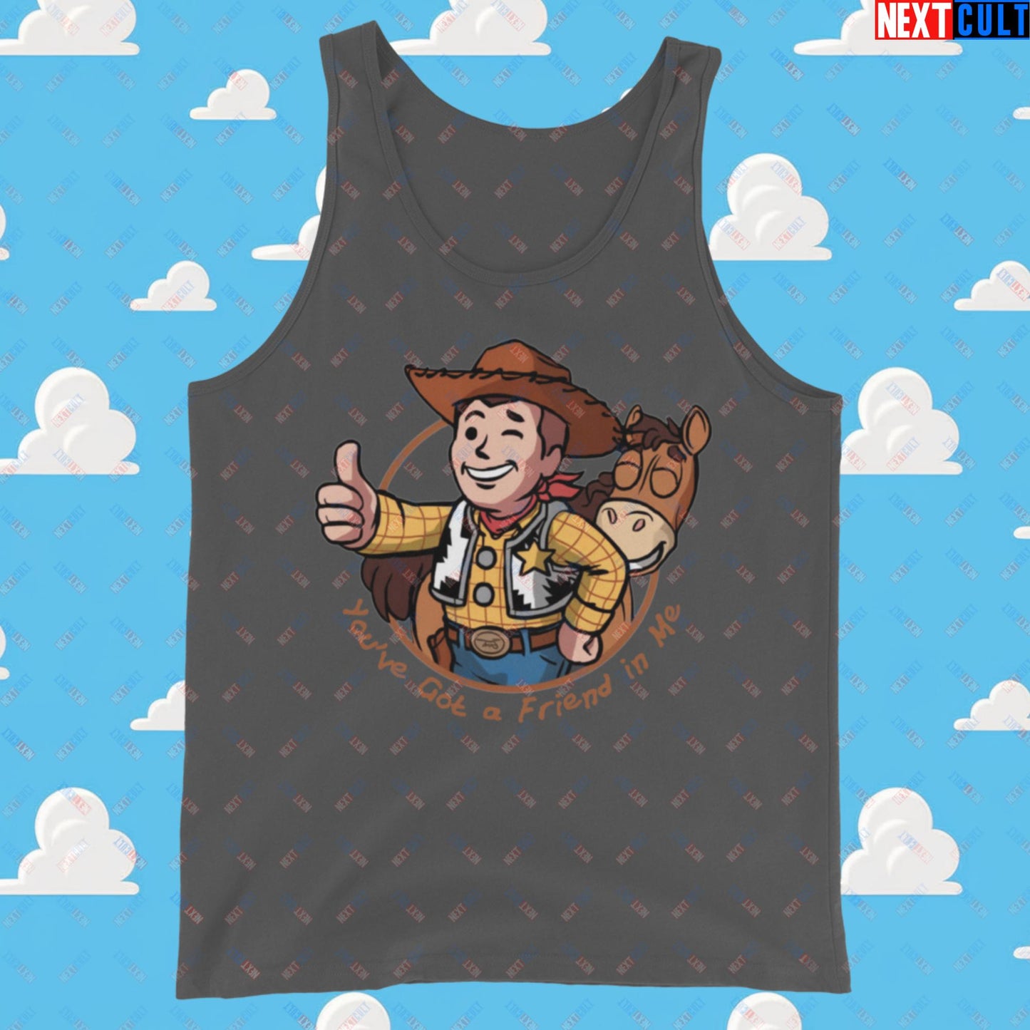 Cowboy Woody Toy Story Vault Boy Fallout Funny Meme Cartoon Mashup Tank Top Asphalt Tank Tops Fallout Movies Toy Story Vault Boy Next Cult Brand