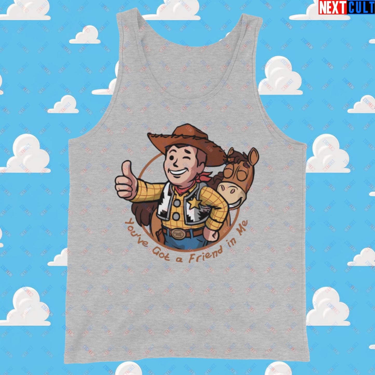 Cowboy Woody Toy Story Vault Boy Fallout Funny Meme Cartoon Mashup Tank Top Next Cult Brand