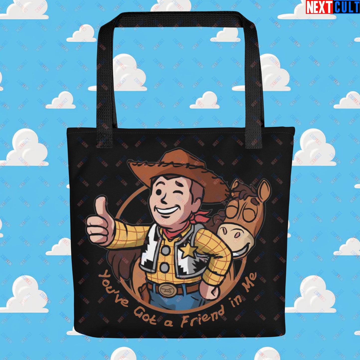 Cowboy Woody Toy Story Vault Boy Fallout Funny Meme Cartoon Mashup Tote bag Default Title Bags Fallout Movies Toy Story Vault Boy Next Cult Brand