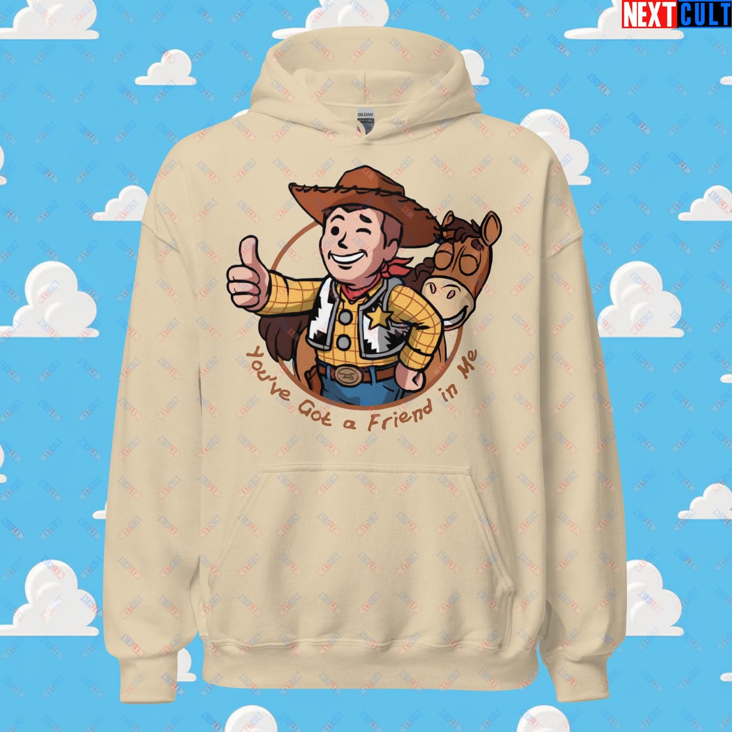 Cowboy Woody Toy Story Vault Boy Fallout Funny Meme Cartoon Mashup Unisex Hoodie Sand Hoodies Fallout Movies Toy Story Vault Boy Next Cult Brand