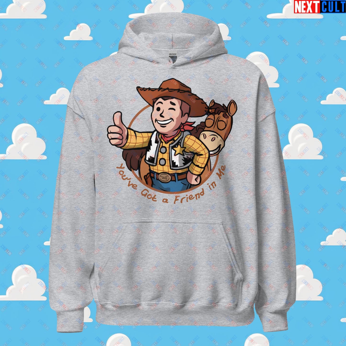 Cowboy Woody Toy Story Vault Boy Fallout Funny Meme Cartoon Mashup Unisex Hoodie Sport Grey Hoodies Fallout Movies Toy Story Vault Boy Next Cult Brand