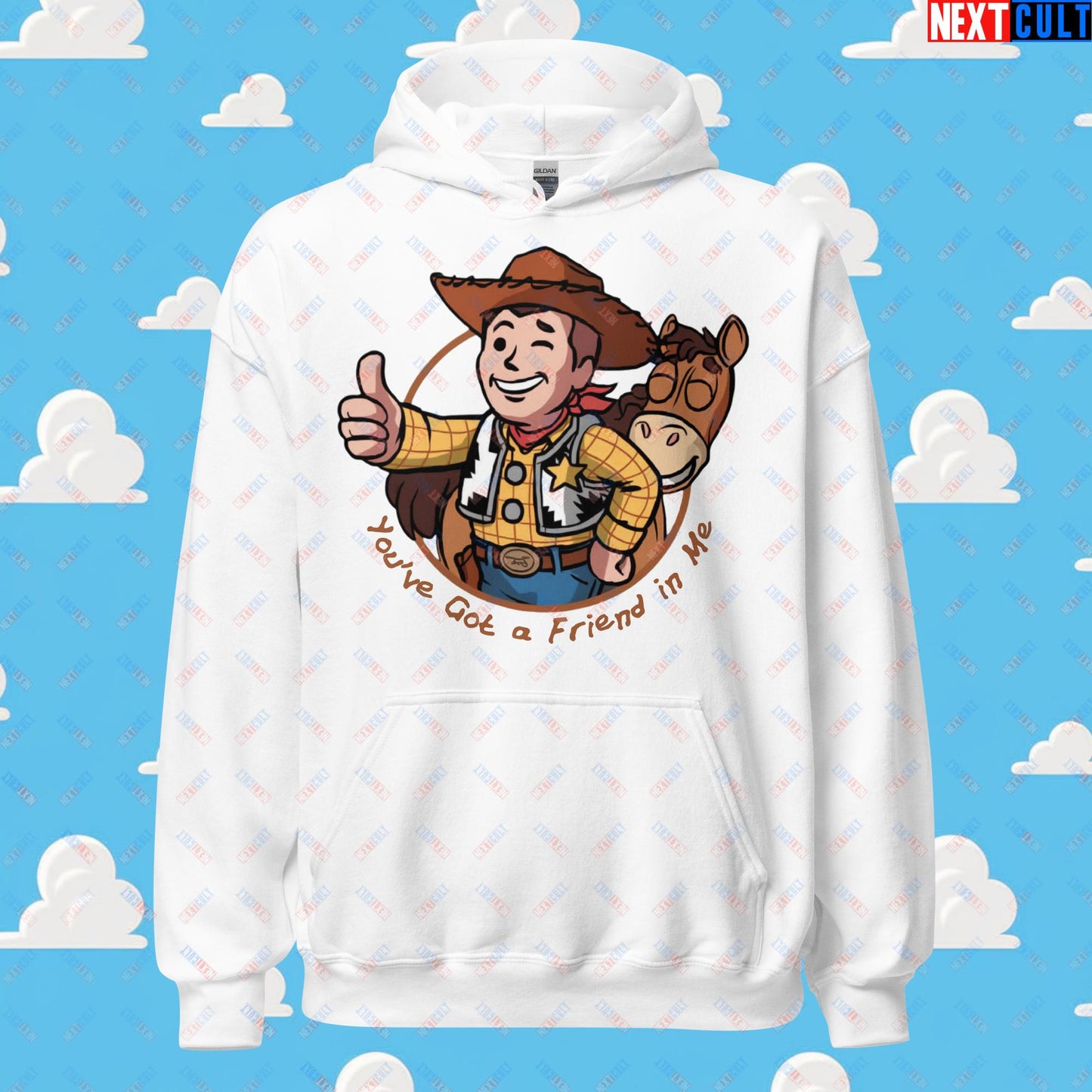 Cowboy Woody Toy Story Vault Boy Fallout Funny Meme Cartoon Mashup Unisex Hoodie White Hoodies Fallout Movies Toy Story Vault Boy Next Cult Brand