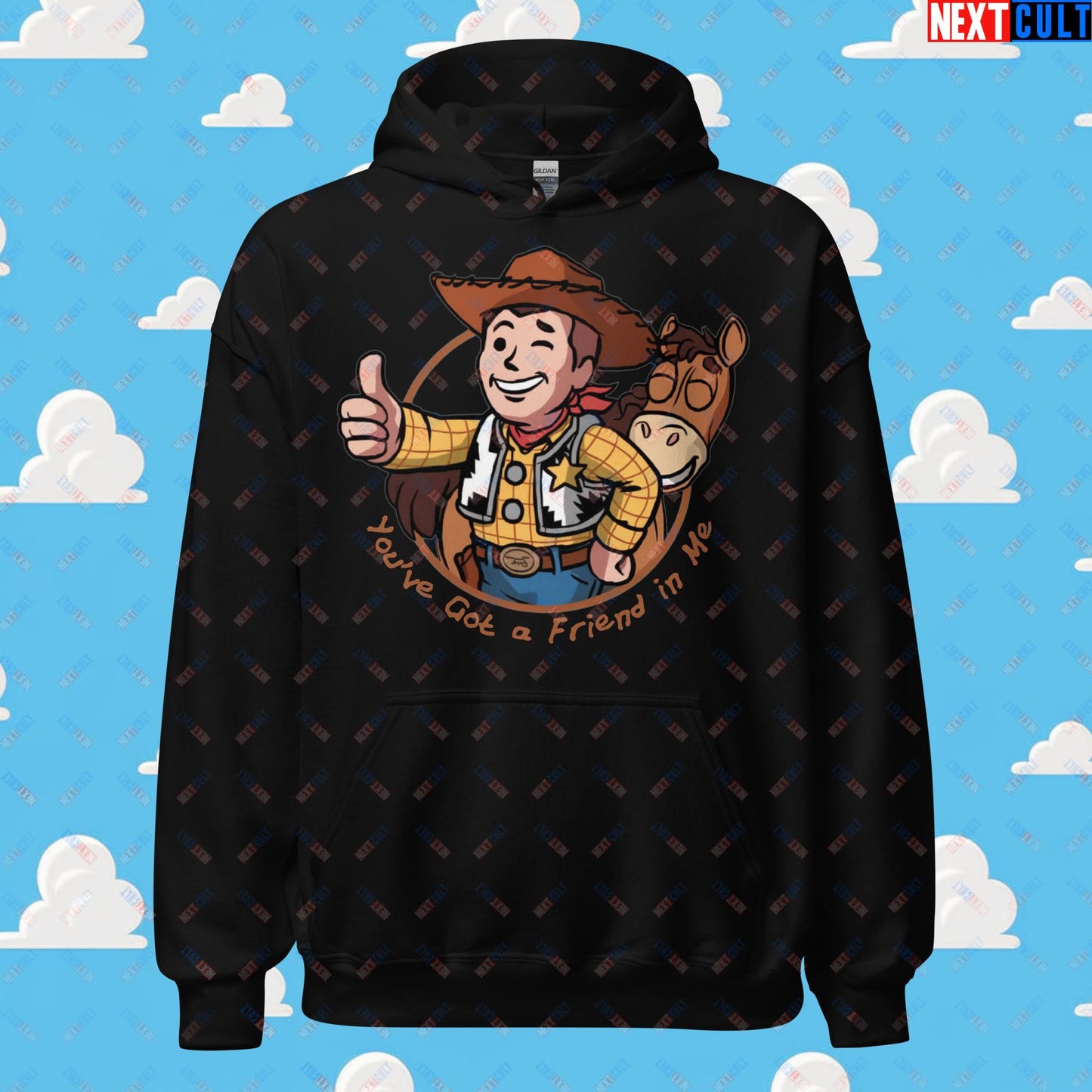 Cowboy Woody Toy Story Vault Boy Fallout Funny Meme Cartoon Mashup Unisex Hoodie Black Hoodies Fallout Movies Toy Story Vault Boy Next Cult Brand