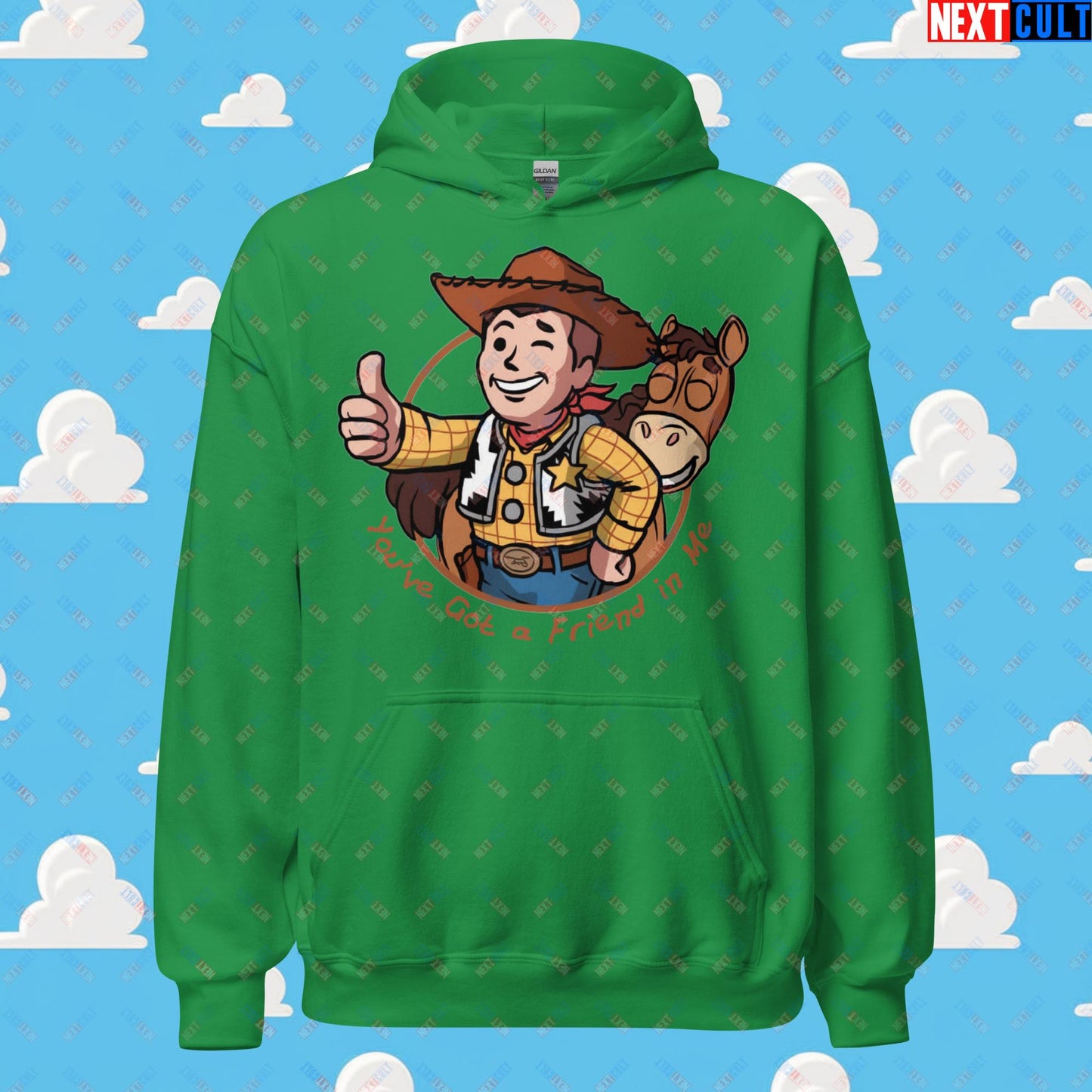 Cowboy Woody Toy Story Vault Boy Fallout Funny Meme Cartoon Mashup Unisex Hoodie Irish Green Hoodies Fallout Movies Toy Story Vault Boy Next Cult Brand