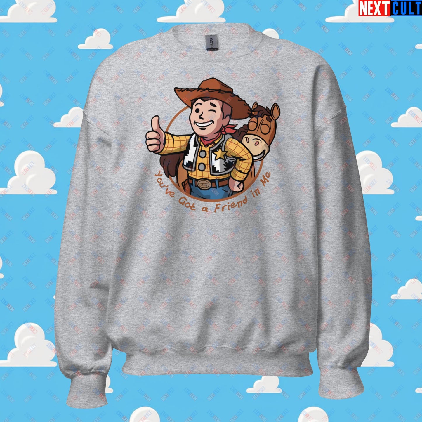 Cowboy Woody Toy Story Vault Boy Fallout Funny Meme Cartoon Mashup Unisex Sweatshirt Sport Grey Sweatshirts Fallout Movies Toy Story Vault Boy Next Cult Brand